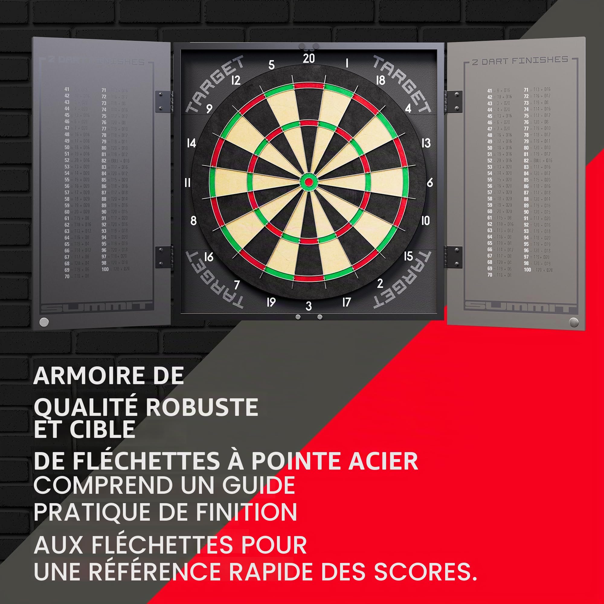 Target Darts Summit and Home Ensembles Armoire et Jeu de Fléchettes | Ensemble Complet de Fléchettes | Comprend Une Armoire et Un Jeu de Fléchettes, des Fléchettes en Laiton à Pointe en Acier