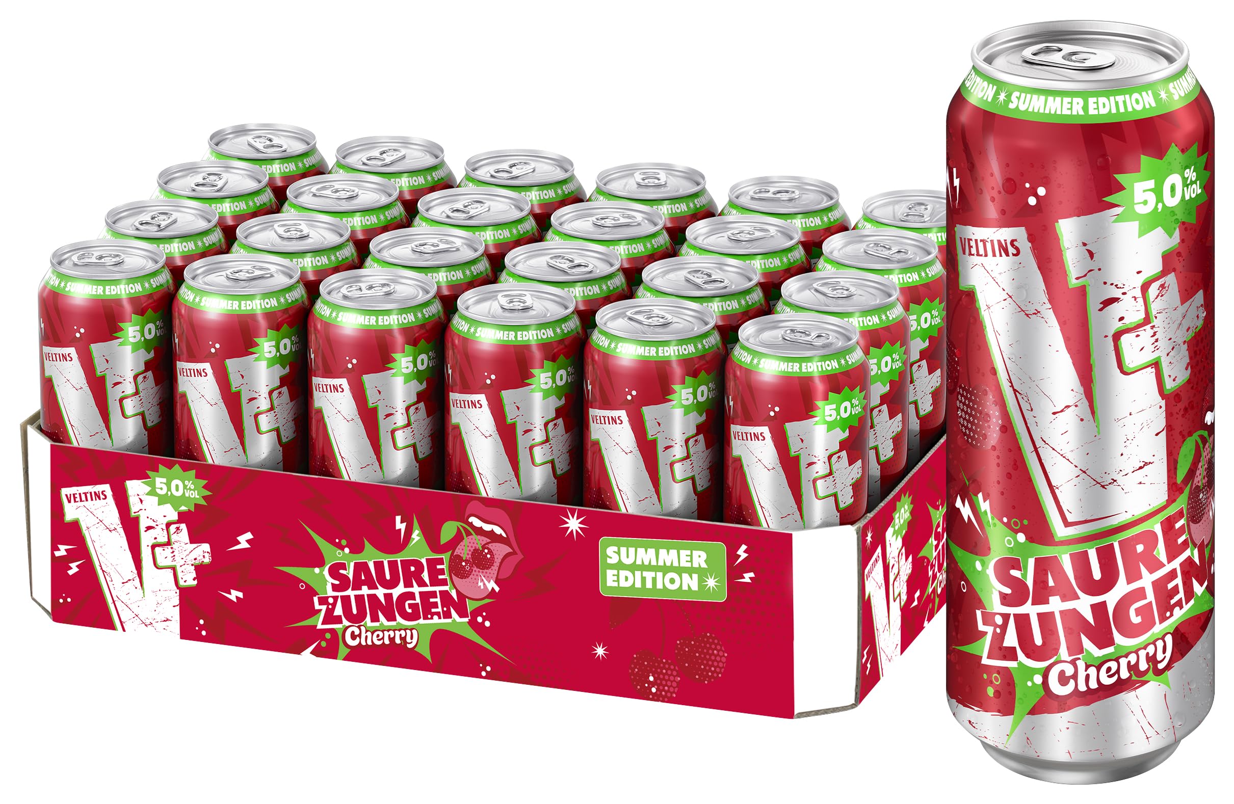 V+ Saure Zungen Cherry Biermischgetränk, EINWEG (24 x 0.5 l Dose)