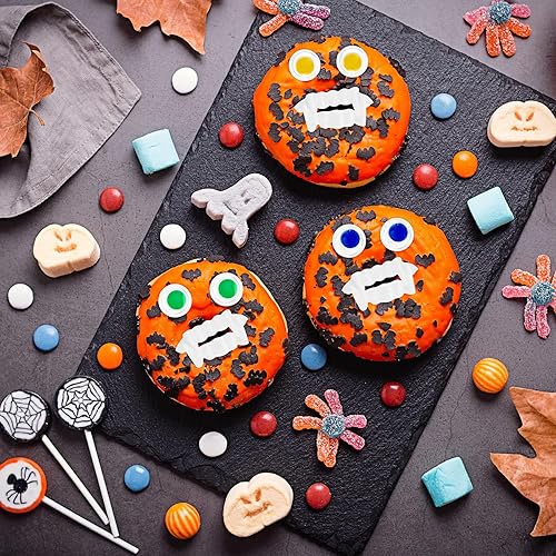 Miniatura 6 de Hungdao 50 colmillos de dientes de plástico de vampiro, colmillos falsos blancos de Halloween, máscara de hombre lobo, con 100 piezas de ojos de