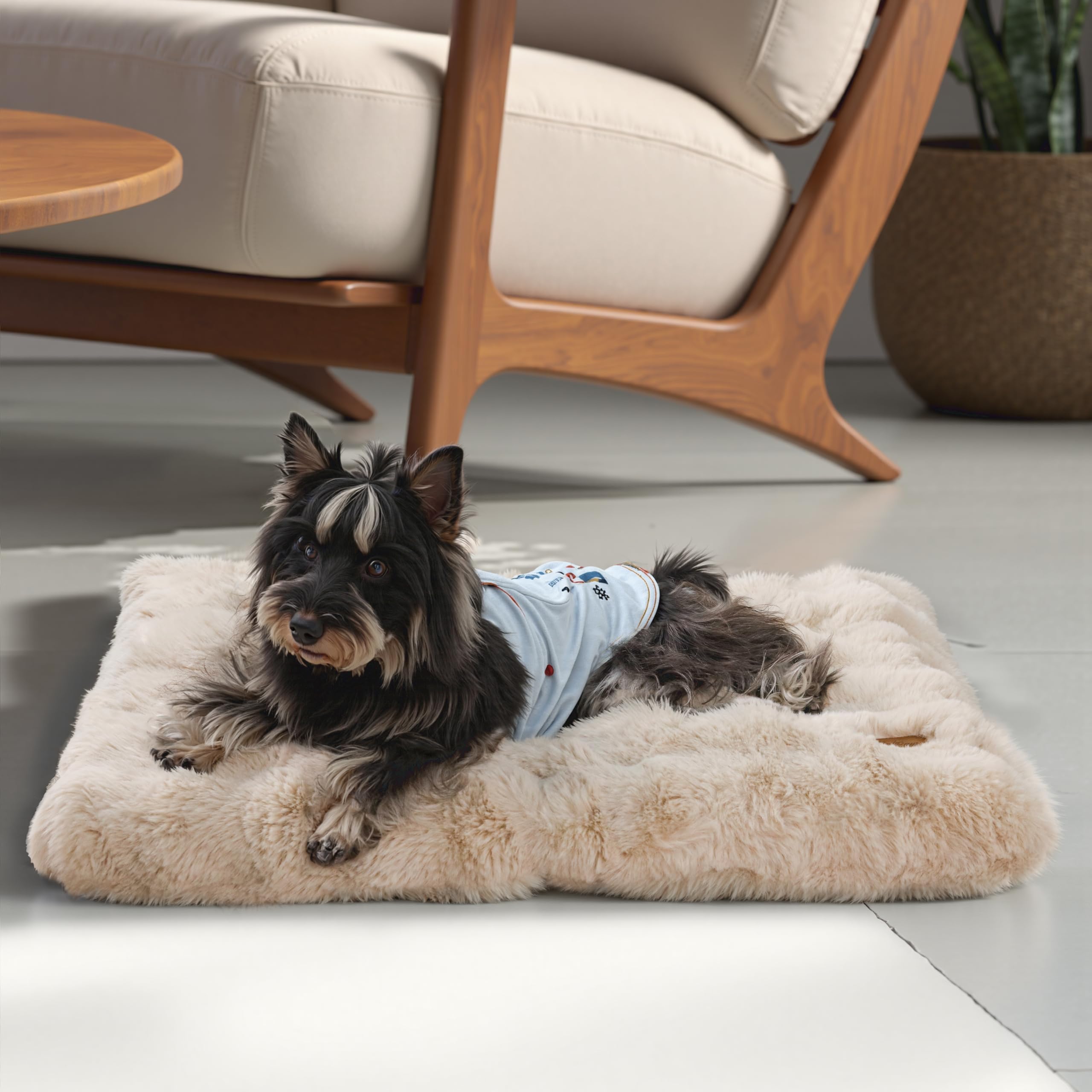 BingoPaw Cama para Perros Medianos 76x51x10cm, Cama Perro Lavable Colchón para Perro Impermeable Funda Peluda Removible y Base Antideslizante para Perros Medianos, Beige
