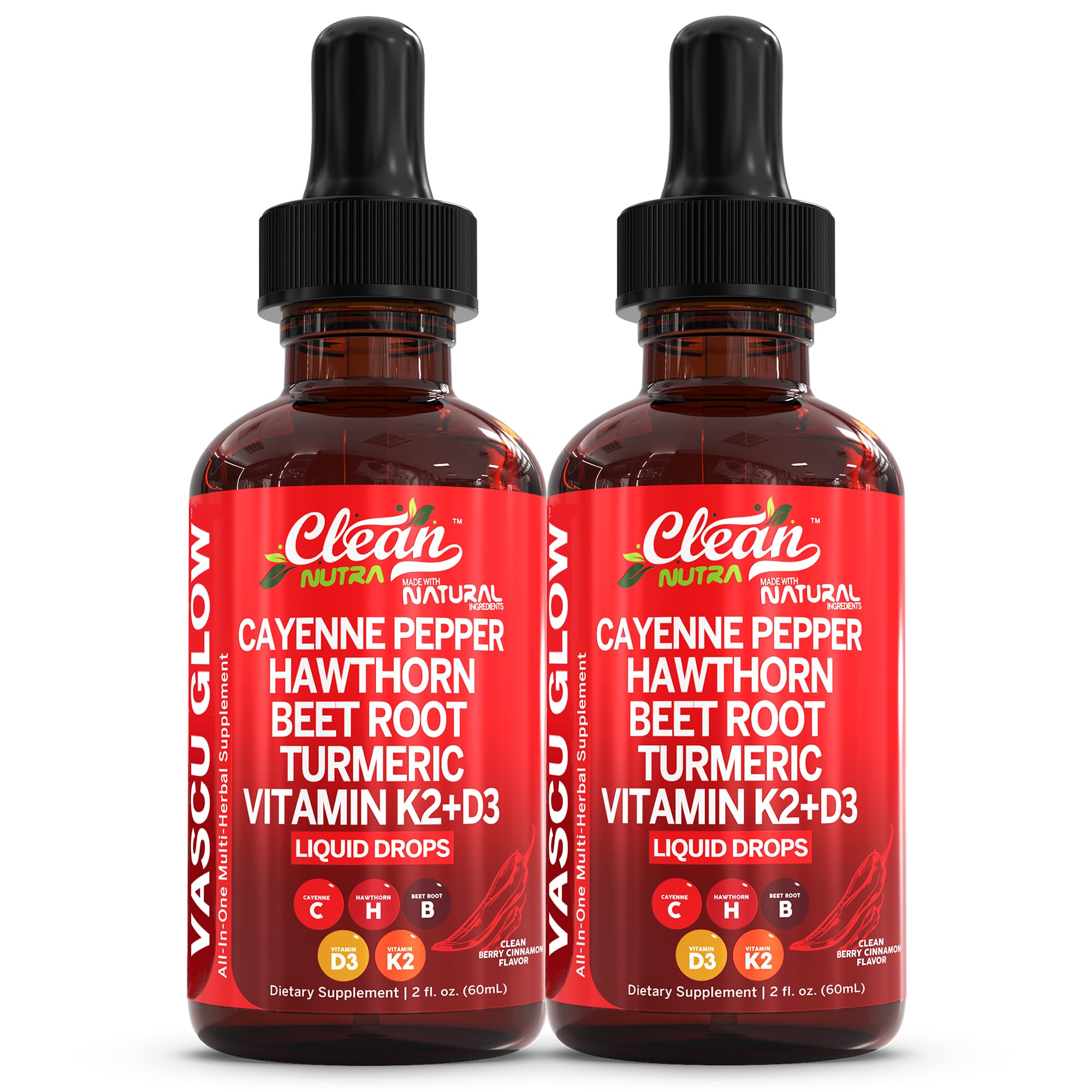 Clean Nutra Cayenne Pepper Drops Supplement Liquid + Hawthorn Berry, Vitamin D3 K2 Beet Root Powder, Ceylon Cinnamon, Turmeric Curcumin, Organic Panax Ginseng, Berberine Extract Organic (2)