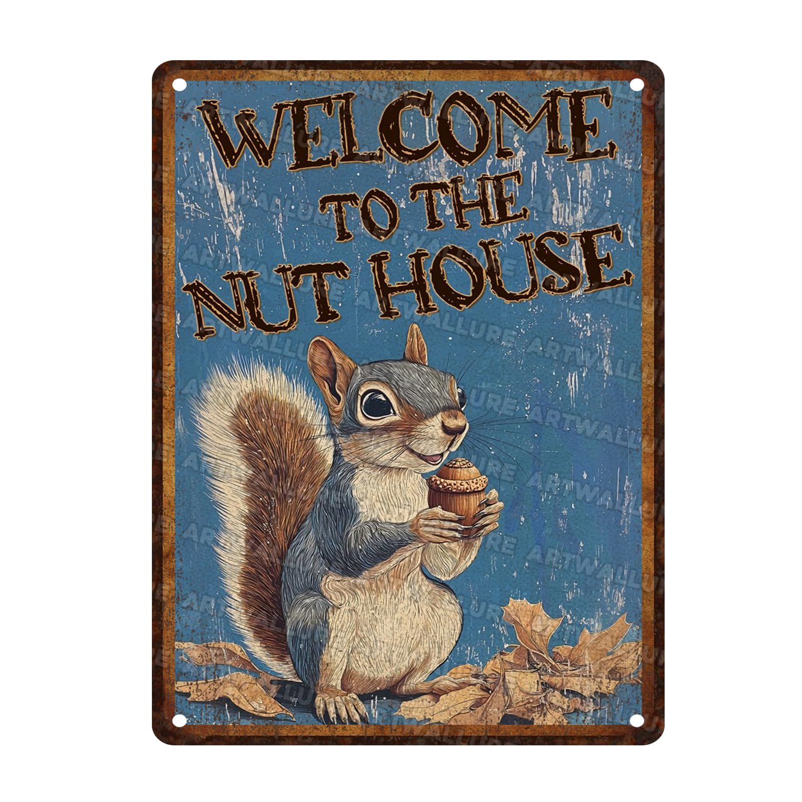 Anceky Tin Sign Welcome To The Nut House Squirrel Metal Signs Funny Wall Decor for Farmhouse Home Cafe Kitchen Garage Bar 12×8 Inch