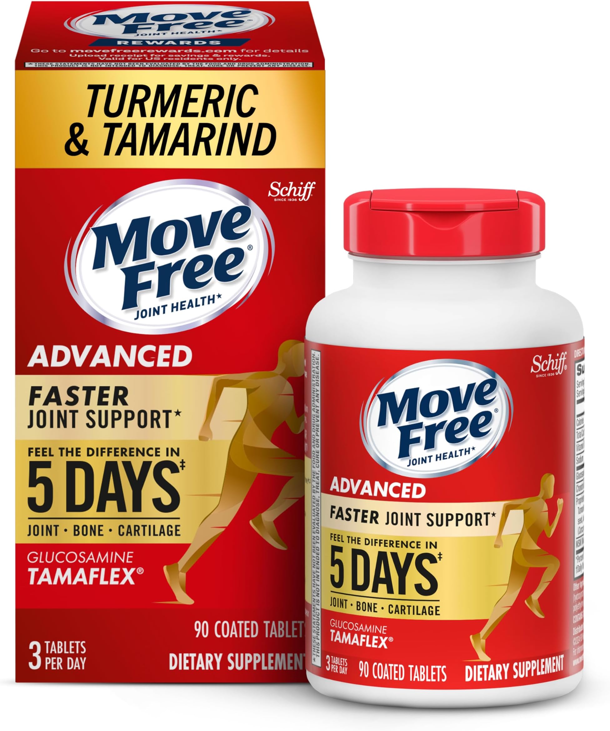 - Advanced 5-Day Joint Support Supplement with Turmeric Curcumin & Tamarind (TamaFlex) Glucosamine, & Vitamin D3 for Joint Health, Bone Strength, Cartilage, and Knee Range of Motion. 90 Count