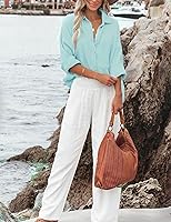 Vista 6 de Esmeling Blusa casual de gran tamaño con botones para mujer, manga larga, cuello de solapa, ajuste holgado