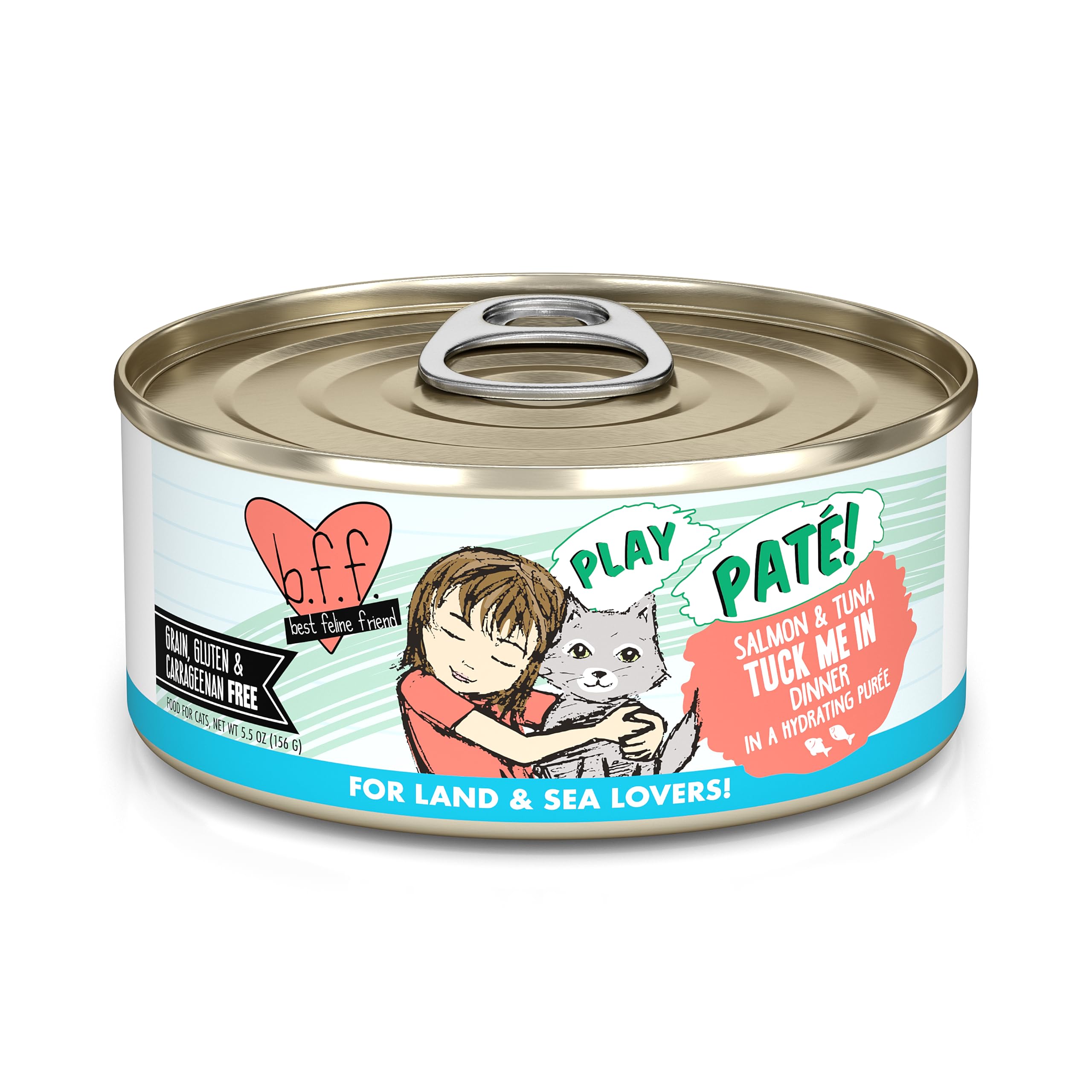 Weruva B.F.F. Play - Best Feline Friend Paté Lovers, Aw Yeah!, salmón y atún Tuck Me in con salmón y atún, lata de 5.5 onzas (paquete de 8)