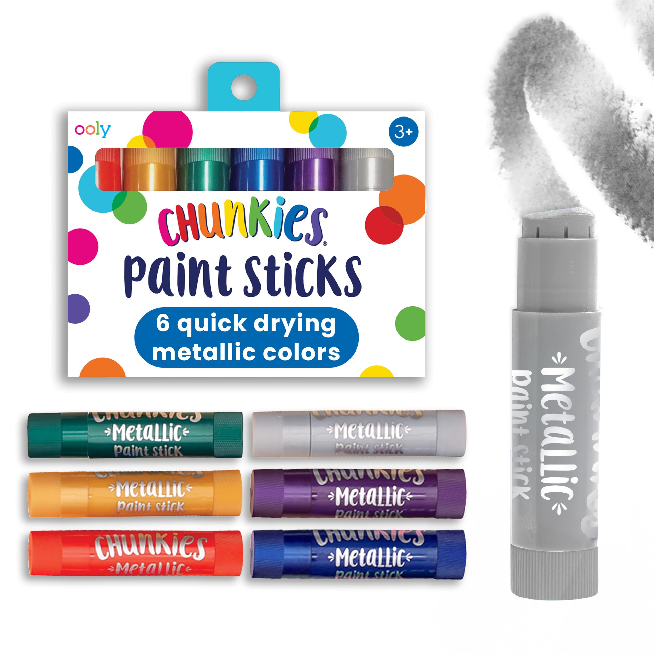 Ooly Chunkies Easy Grip Tempera Paint Sticks for Kids, Set of 6 - Metallic