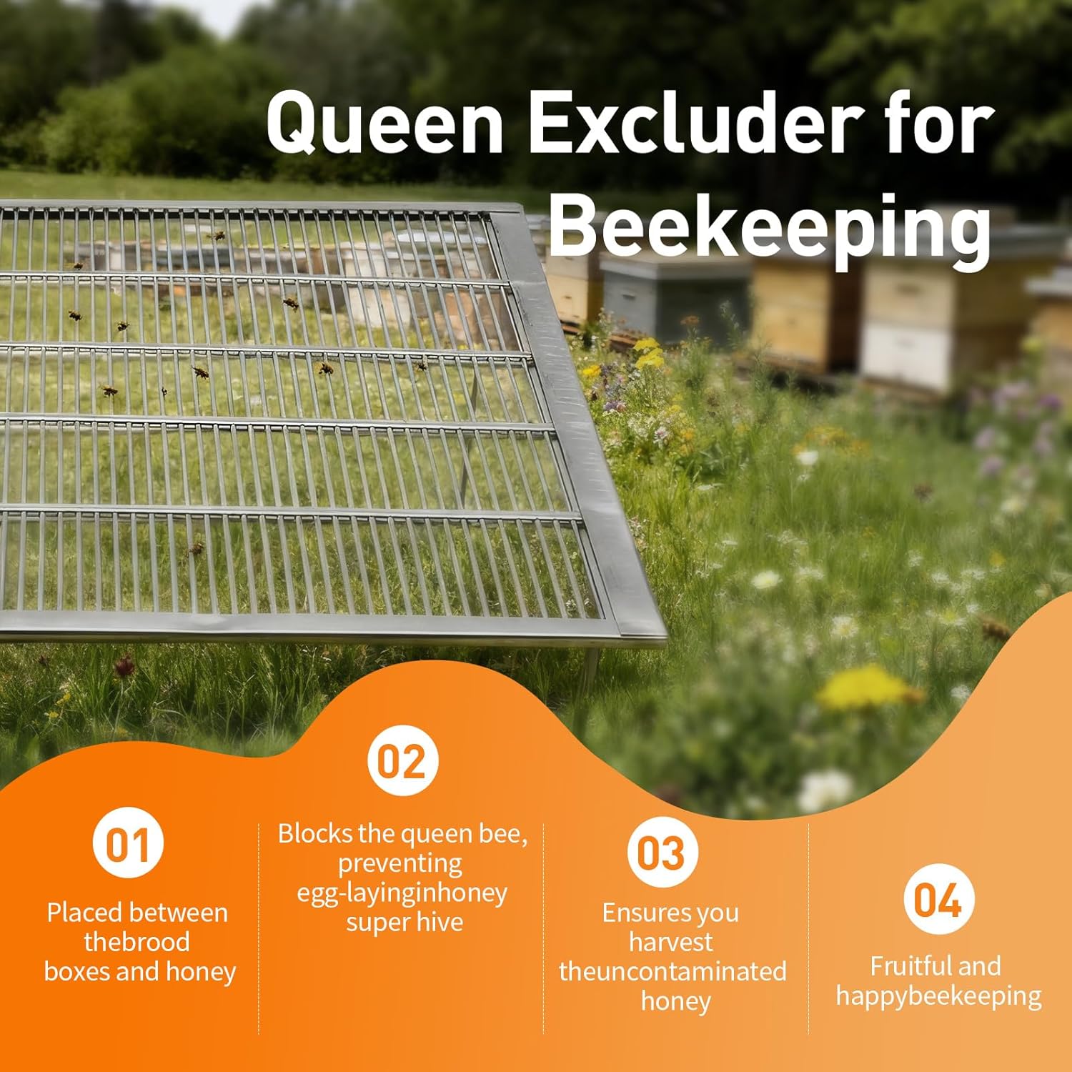 4Pcs Bee Queen Excluder 10 Frame Metal,Queen Bee Excluder 10 Frame,Bee Hive Queen Excluder 10 Frame,Beekeeping Equipment Metal, Beekeeping Tools Beekeeping Supplies(4)