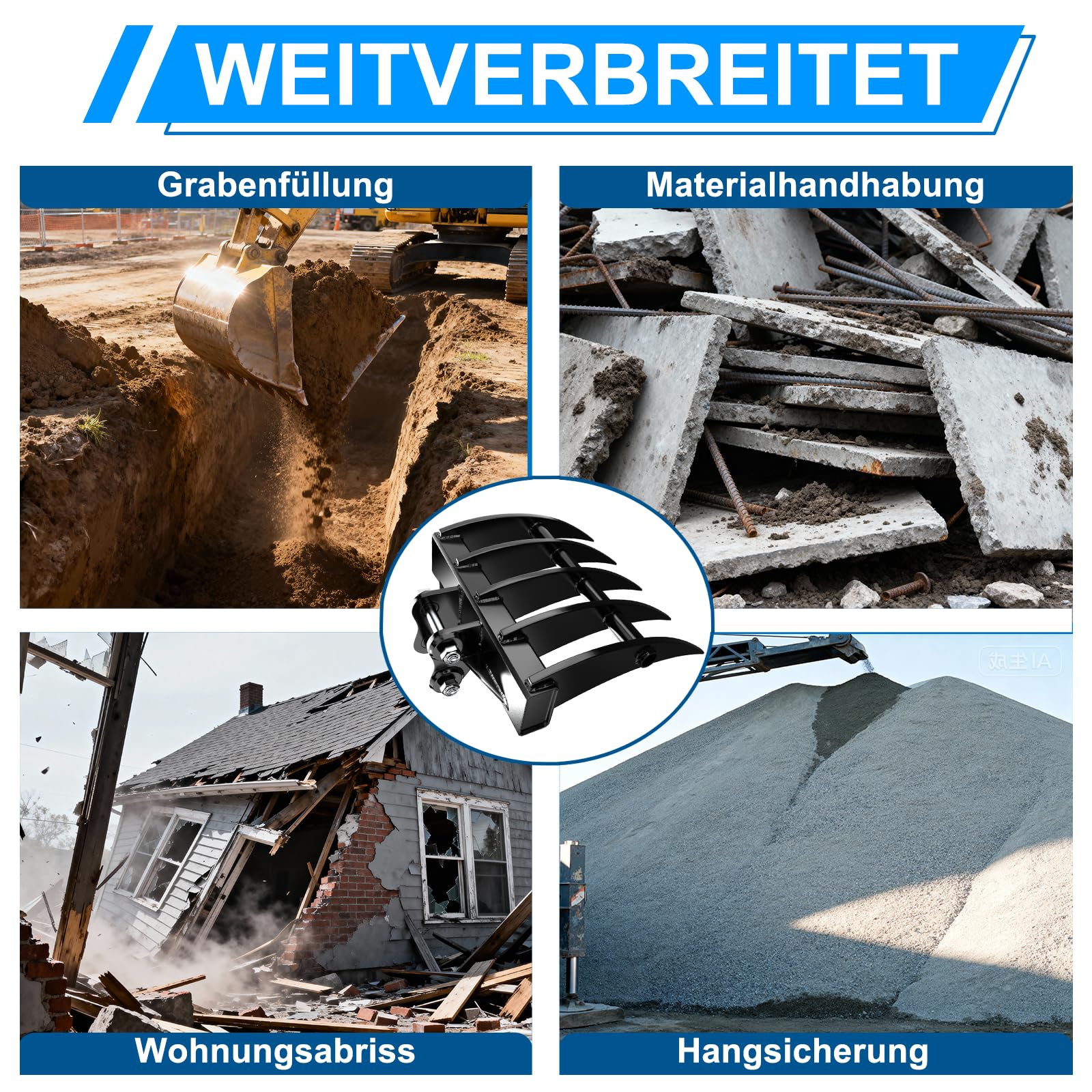 Breiter Minibagger Rechen – Passend für 800-1800 kg Minibagger, Minibagger Anbaugeräte & Zubehör mit 2 Bolzen (Bohrungsdurchmesser 25 mm, Spannweite 90 mm)