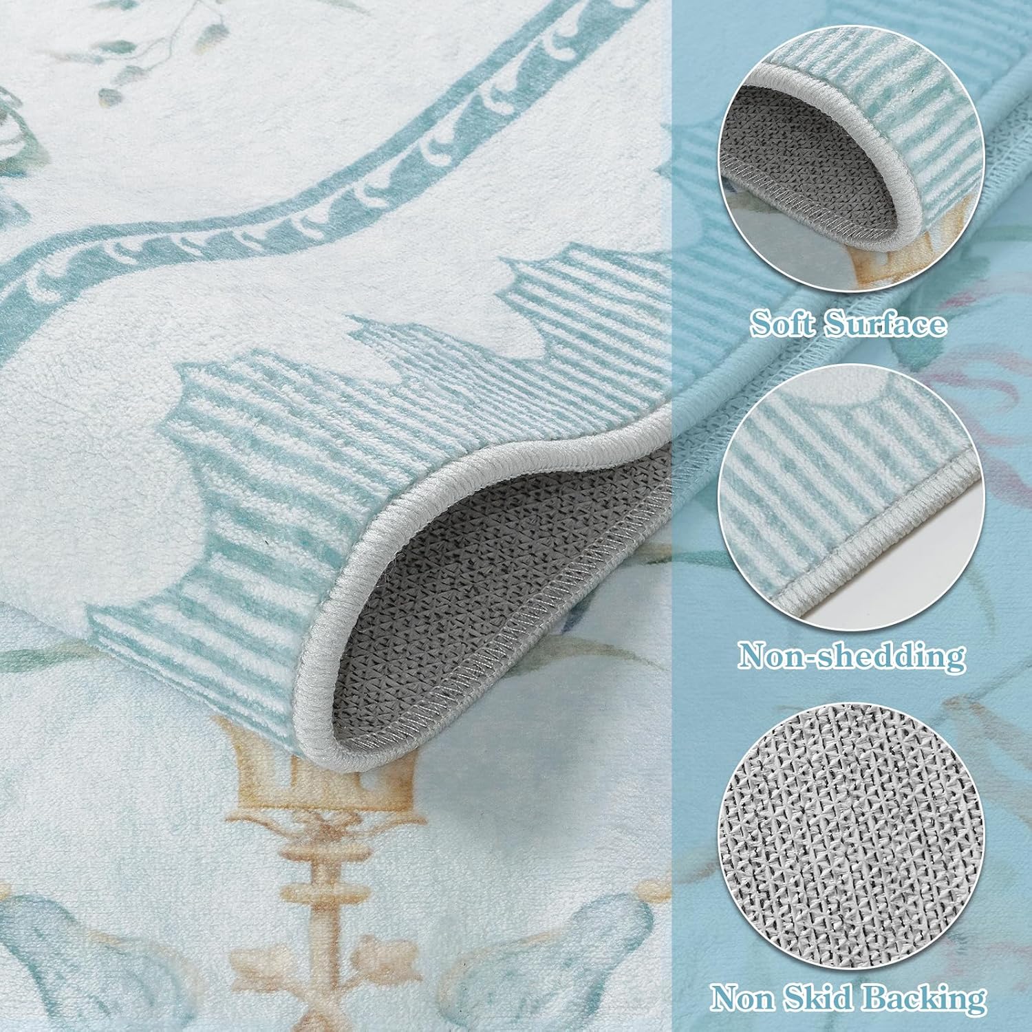 Collive 8x10 Area Rug for Living Room, Boho Blue Classical Floral Washable Rug Non Slip, Soft Ultra-Thin Indoor Decor Elegant Carpet for Girls Bedroom Kids Room Dining Room Playroom - Image 5