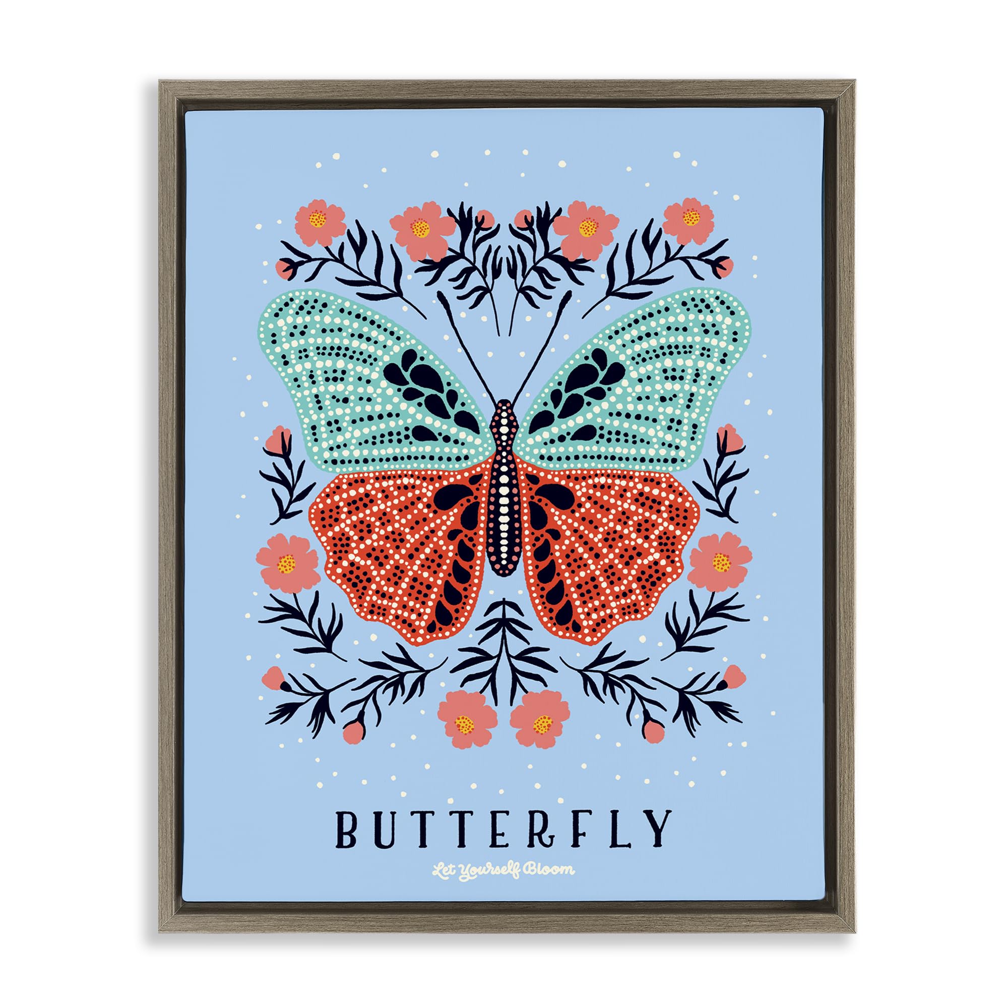 Stupell Industries Montalcino Elm (Textured) 'Butterfly Symmetry On Blue'| Floating Frame Canvas Art