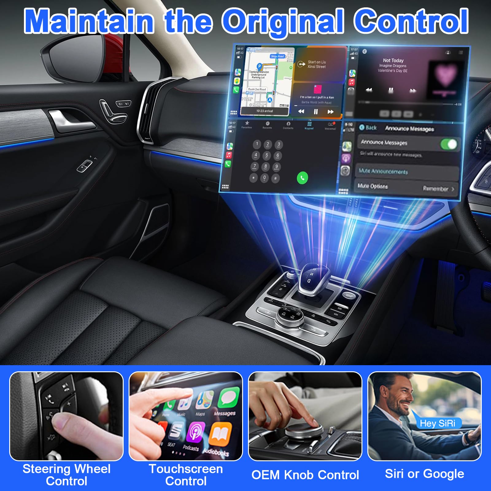 Mini Adaptador Carplay Android 2 en 1 Inalámbrico para iPhone/Android Plug and Play Convierte de Cableado a Inalámbrico Adaptador Car Play Compatible con iPhone iOS 10+