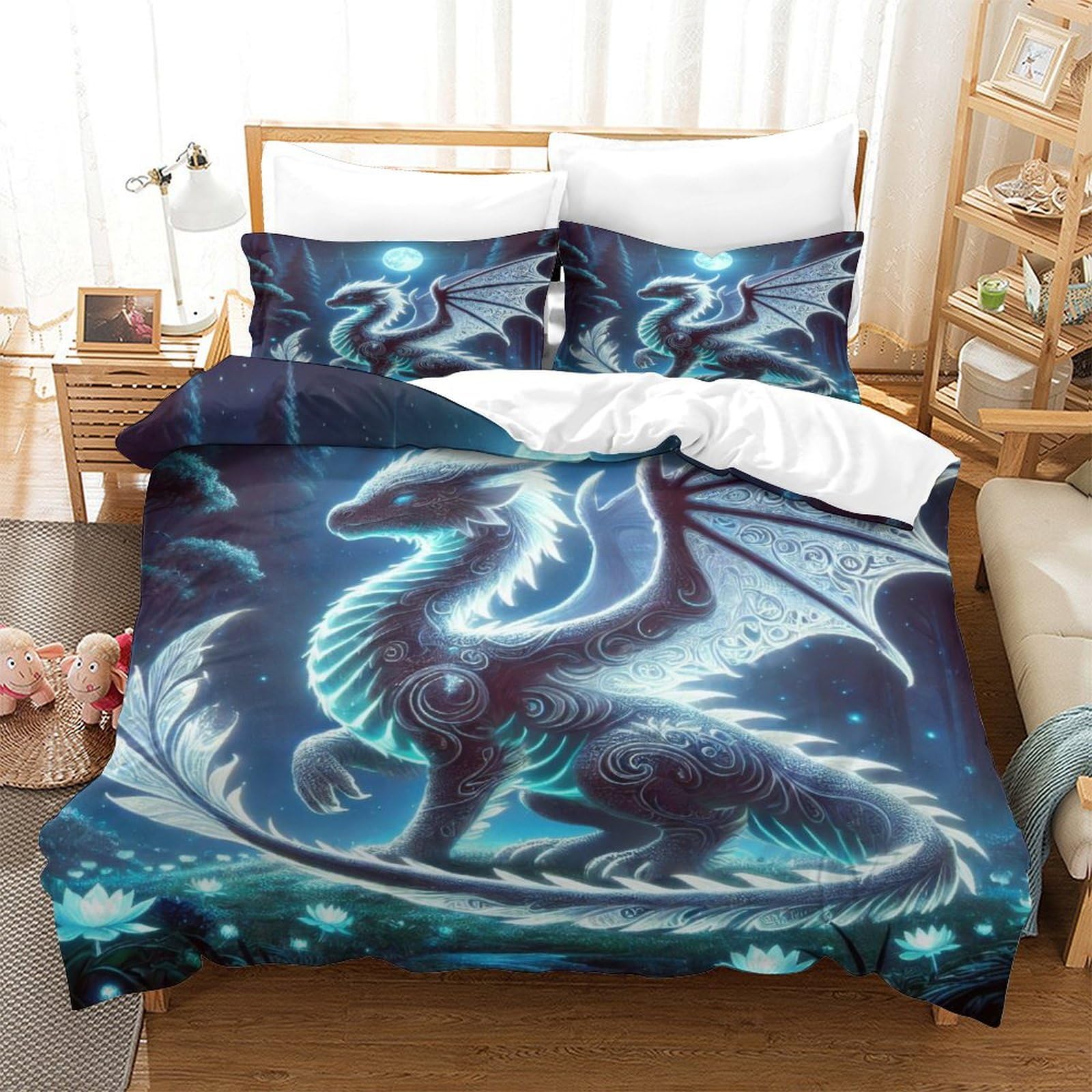 Qpirinmex Flying Dragon-4 Flying Dragon 3D Duvet Cover Sets, Quilt Cover Microfiber Bedding With Zipper Closure Winter Soft Comforter Cover Apply To Kids Youth 3 Piece Set Comfortable Room Decor King（220X240cm）