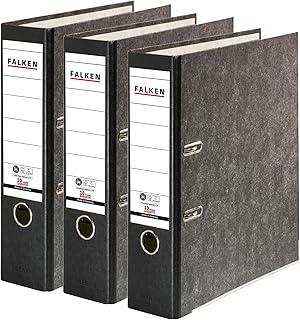 Original Falken 3er Pack Recycling-Ordner Wolkenmarmor. Made in Germany. 8 cm breit DIN A4 schwarzer Rücken Ringordner Aktenordner Briefordner Büroordner Pappordner CO2-Neutral Blauer Engel