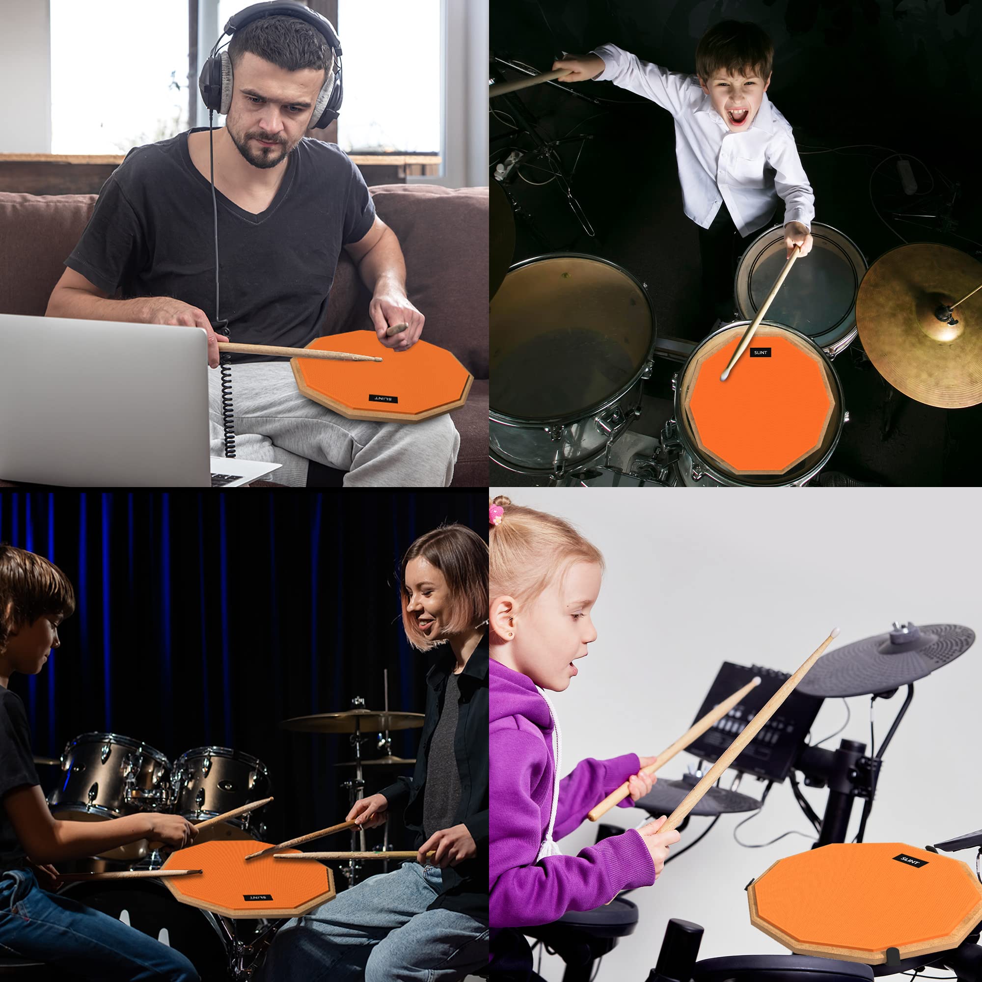 Slint - Kit Double-Sided Silent Drum Pad con due superfici diverse - 30cm e 10cm Snare - Set con supporto e bacchette