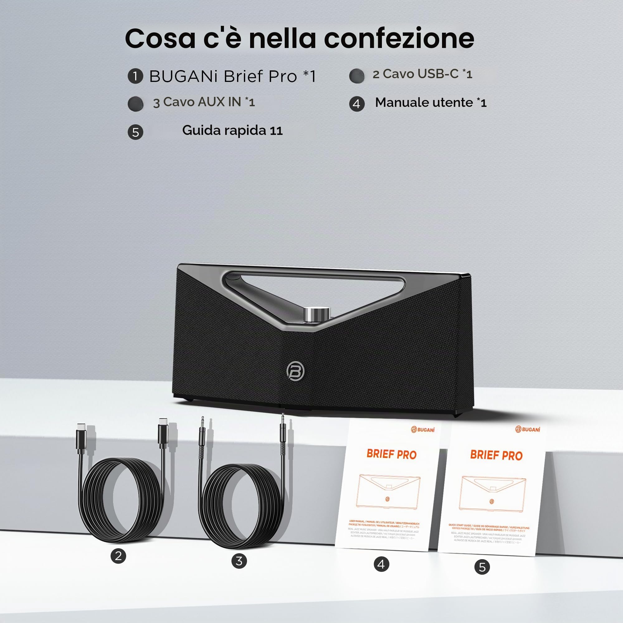 BUGANI Brief Pro Cassa Bluetooth Portatile 160W, Hi-Res Audio, 12 Ore di Riproduzione, Cassa Bluetooth Potente con Sottobasso per Jazz, Altoparlante Esterno per Campeggio, Spiaggia, Festa, Argento