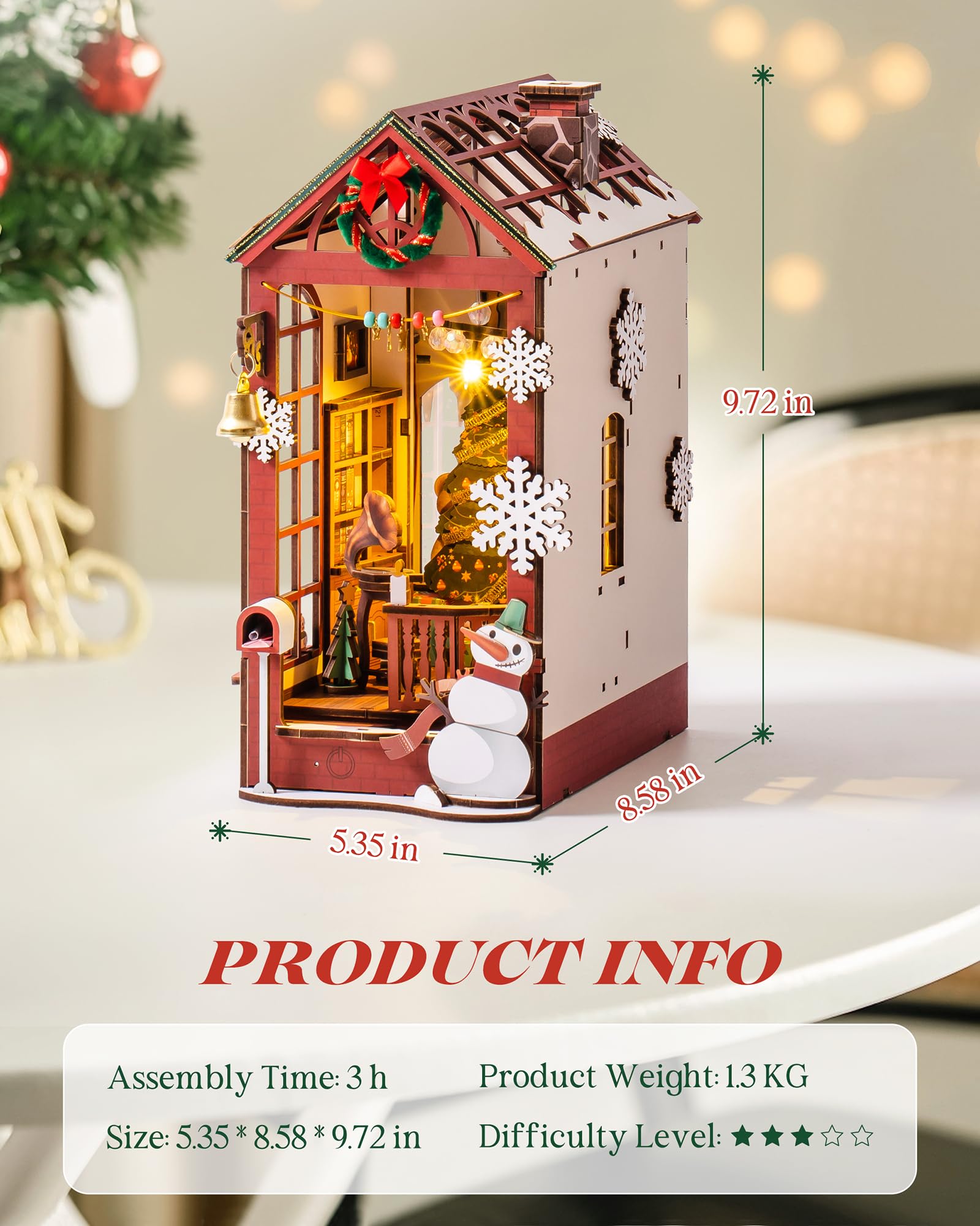 Rolife Book Nook Kit Calle e Interior de Navidad Casa de Muñecas Book Nook Kit Diorama con Árbol de Navidad Regalo para Adultos y Adolescentes (Escena Interior Navideña)