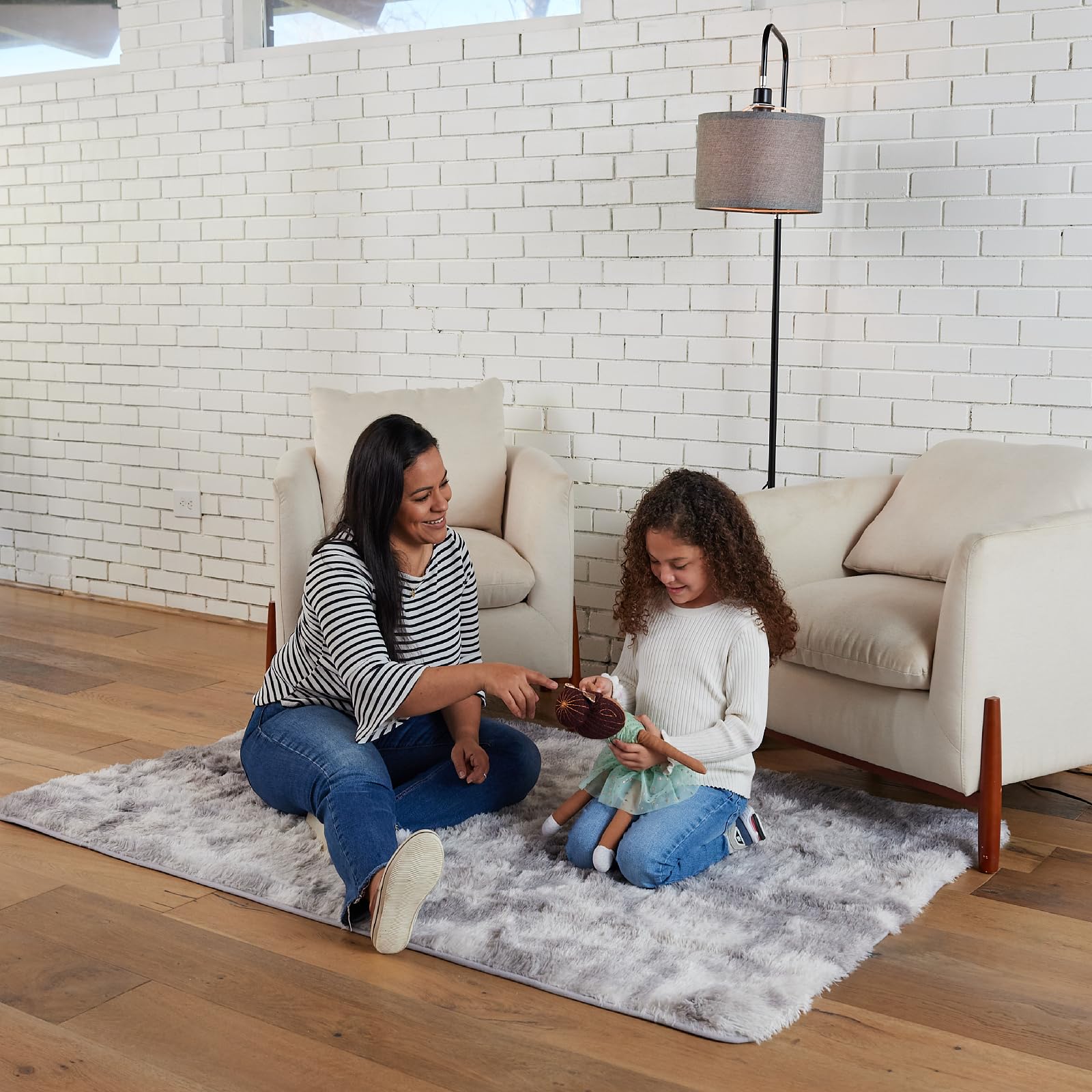 Ophanie Area Rugs for Bedroom Living Room 4x6 Tie-Dyed Grey&White, Fluffy Shag Large Fuzzy Plush Soft Throw Rug, Gray Large Shaggy Floor Big Carpets, Kids Home Decor Aesthetic, Nursery