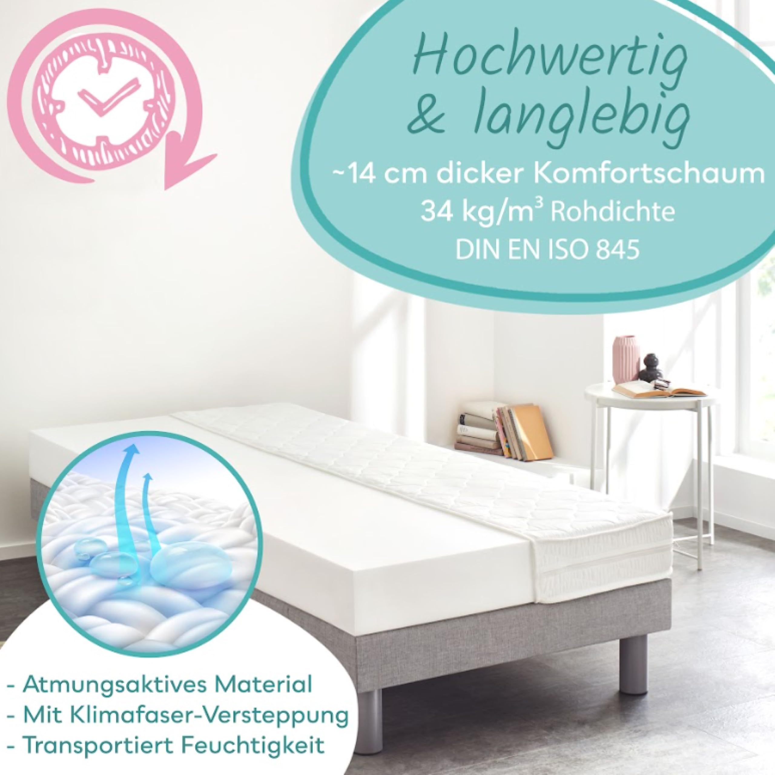 Sun Garden Kindermatratze 90x200 cm H2, Oeko Tex 100 Zertifiziert, Matratze für Kinderbett, Bezug waschbar, Optimale Matratze für Kinder, Bezug mit Klimafaser-Versteppung, P1440 ComfortPur