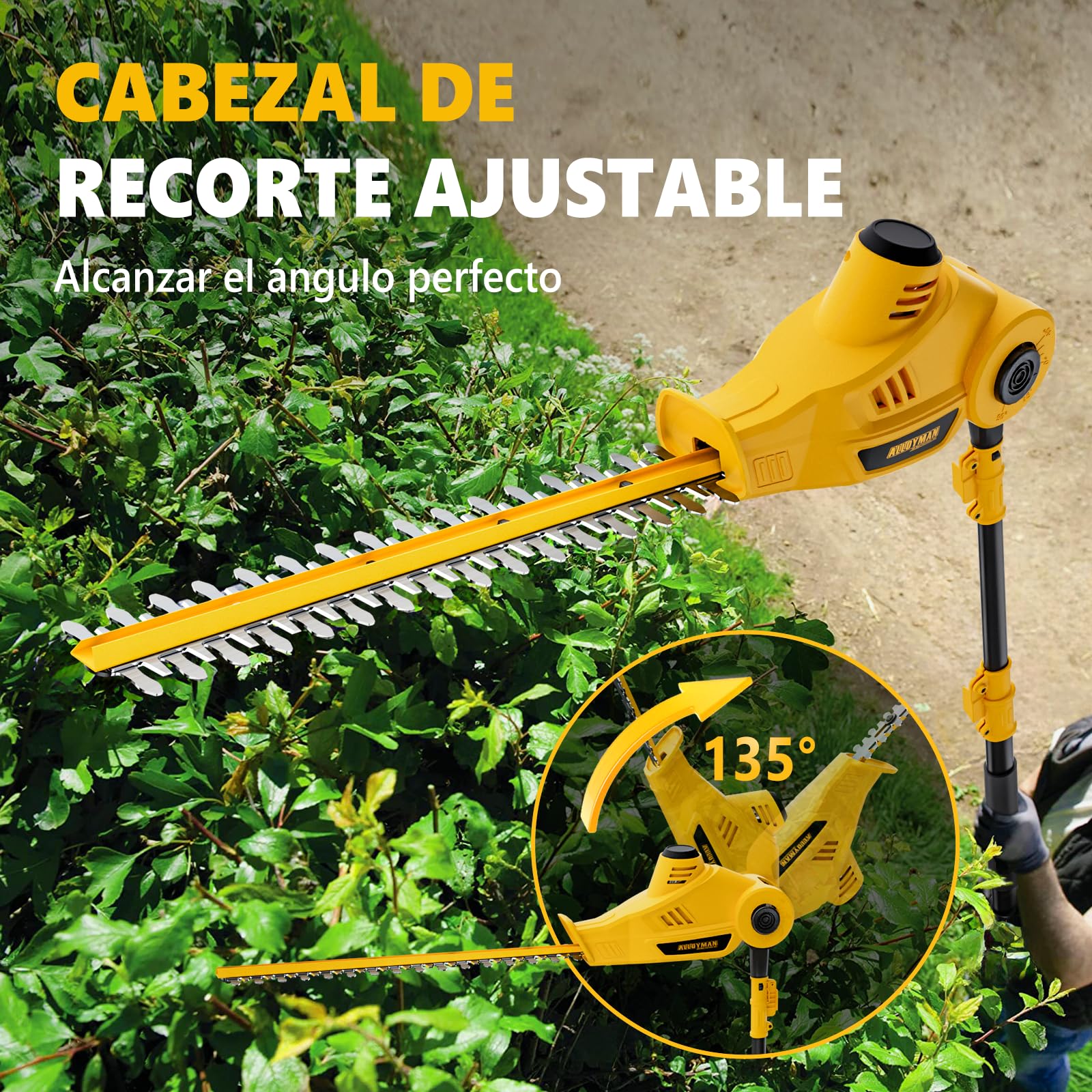Alloyman 20V MAX Cortasetos inalámbrico telescópico, con 2 baterías de 4,0 Ah y Cargador, 2,4 m para Cortar arbustos