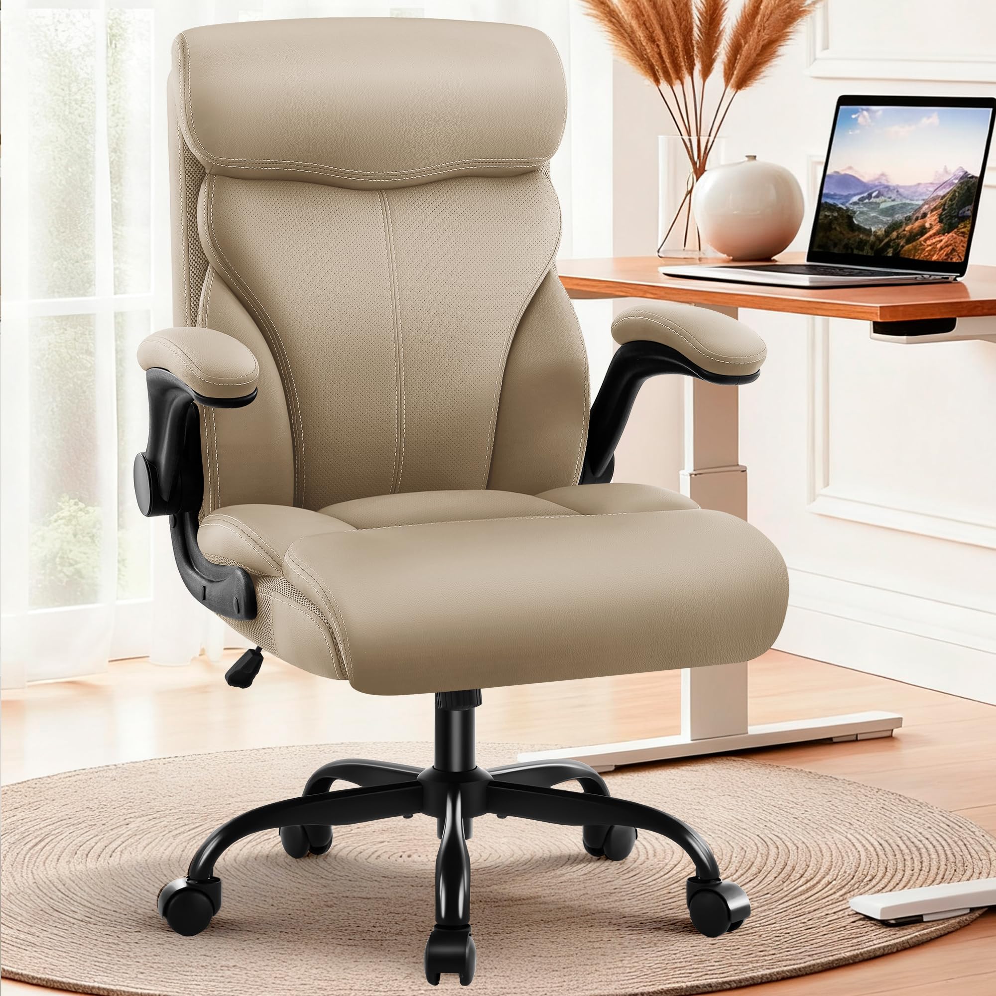 Office Chair - Executive High Back Breathable Comfy Desk Chair with Lumbar Support - Ergonomic Leather Rolling Swivel
