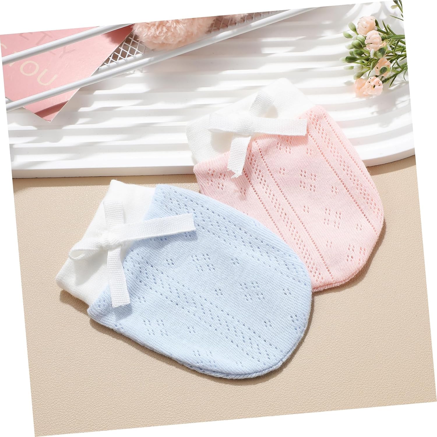 2pairs Newborn Mittens Cotton Mittens for Girls No Scratch Stretchy Soft for Boy Girl Winter Dusting Playing