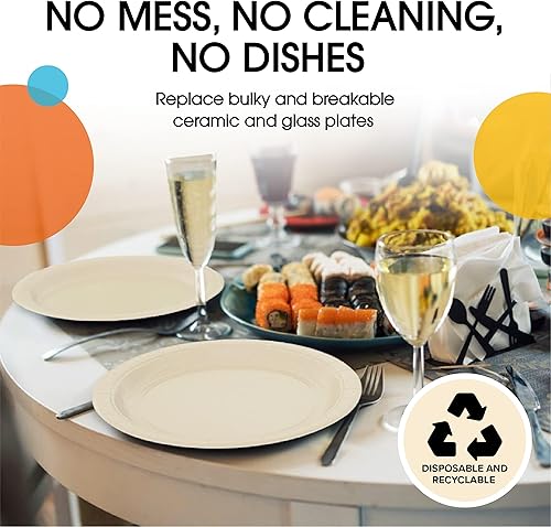 Miniatura 7 de Exquisite Party Solids - Platos desechables de papel marfil de 9 pulgadas, platos desechables de color marfil para fiestas, 100 unidades, 350 GSM,