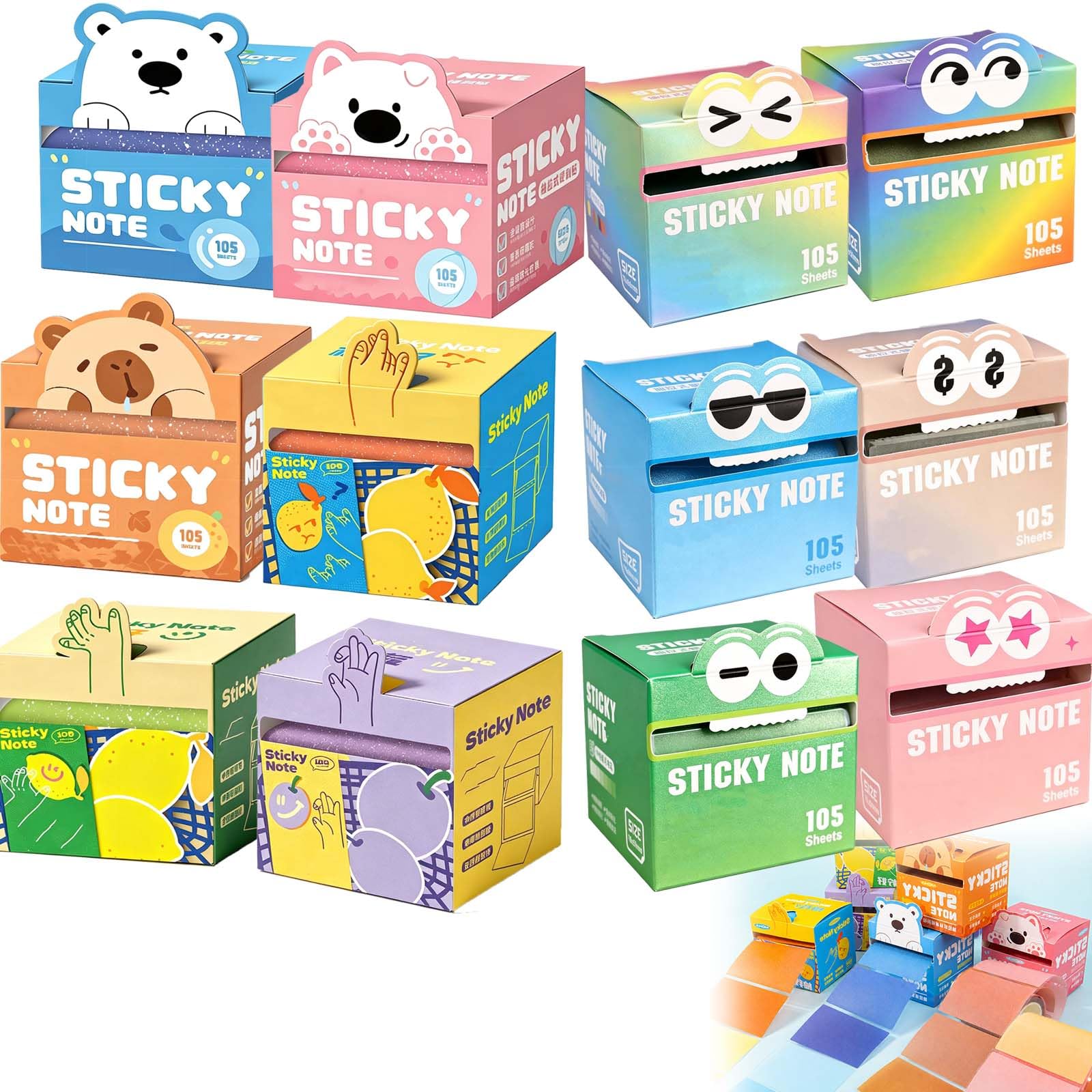 Sticky Notes Glitter,Monster Sticky Notes Glitzer Pull-Out,105PCS/Box,Reusable Office Memo Pull Out Separator,For Journal Planner School Office Classroom Home Study Use (12PCS)