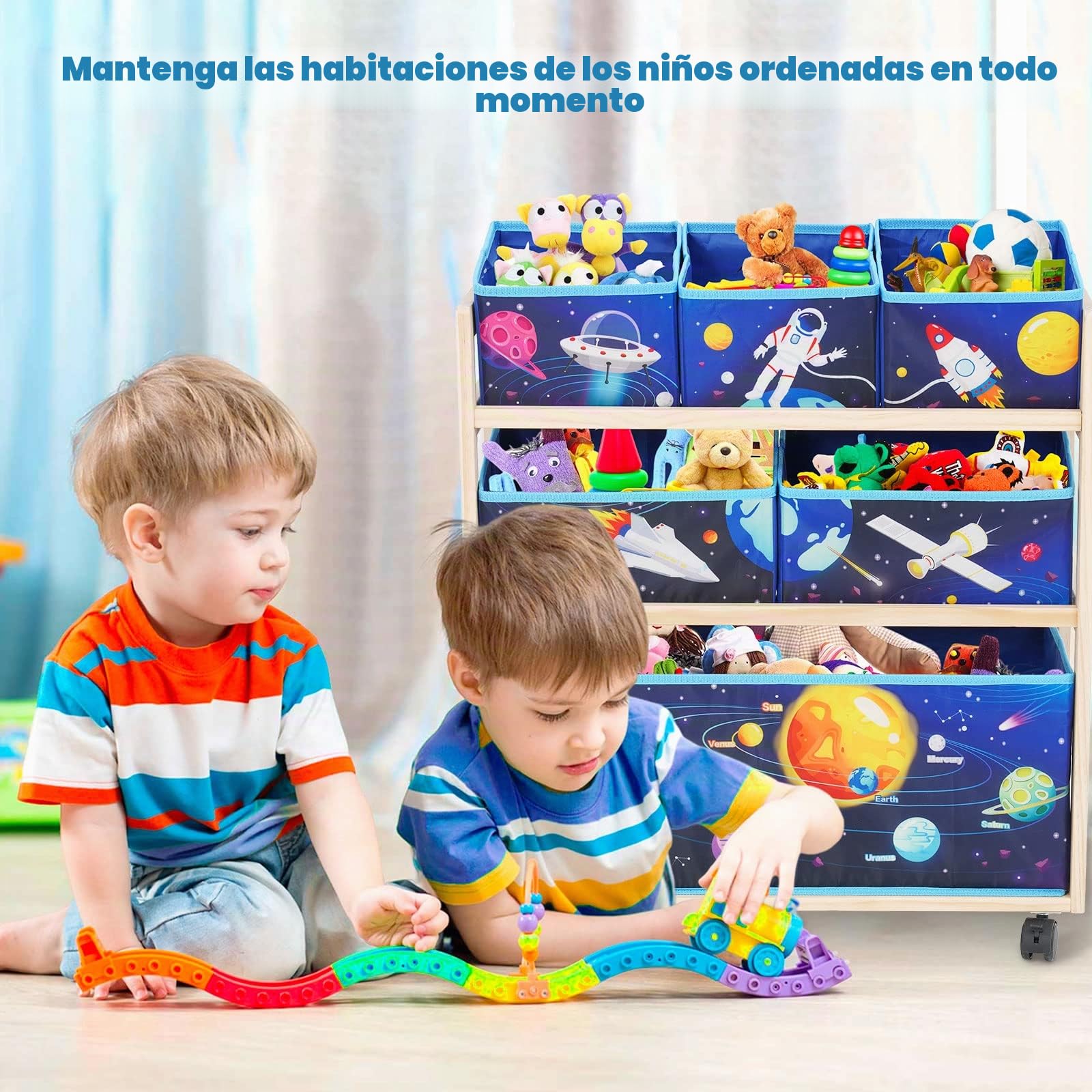 Armario de Almacenamiento para Niños, Almacenaje Juguetes con 6 Cajas, Estantería Infantil para Juguete de 3 Niveles, Caja de Juguetes para Habitación Infantil, Escuela, Guardería (Azul)