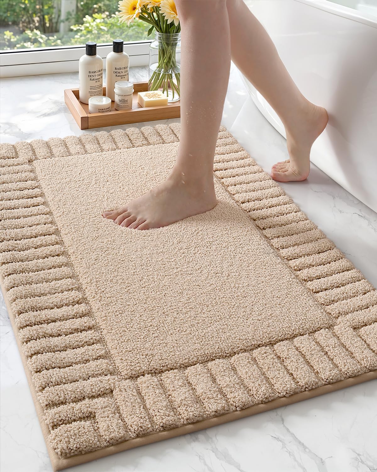 Color&Geometry Large Bath Rugs Non Slip Washable, 24"x36" Absorbent Khaki Bathroom Rugs, Soft Bath Mats for Bathroom Floor, Shower, Bathtub, Laundry