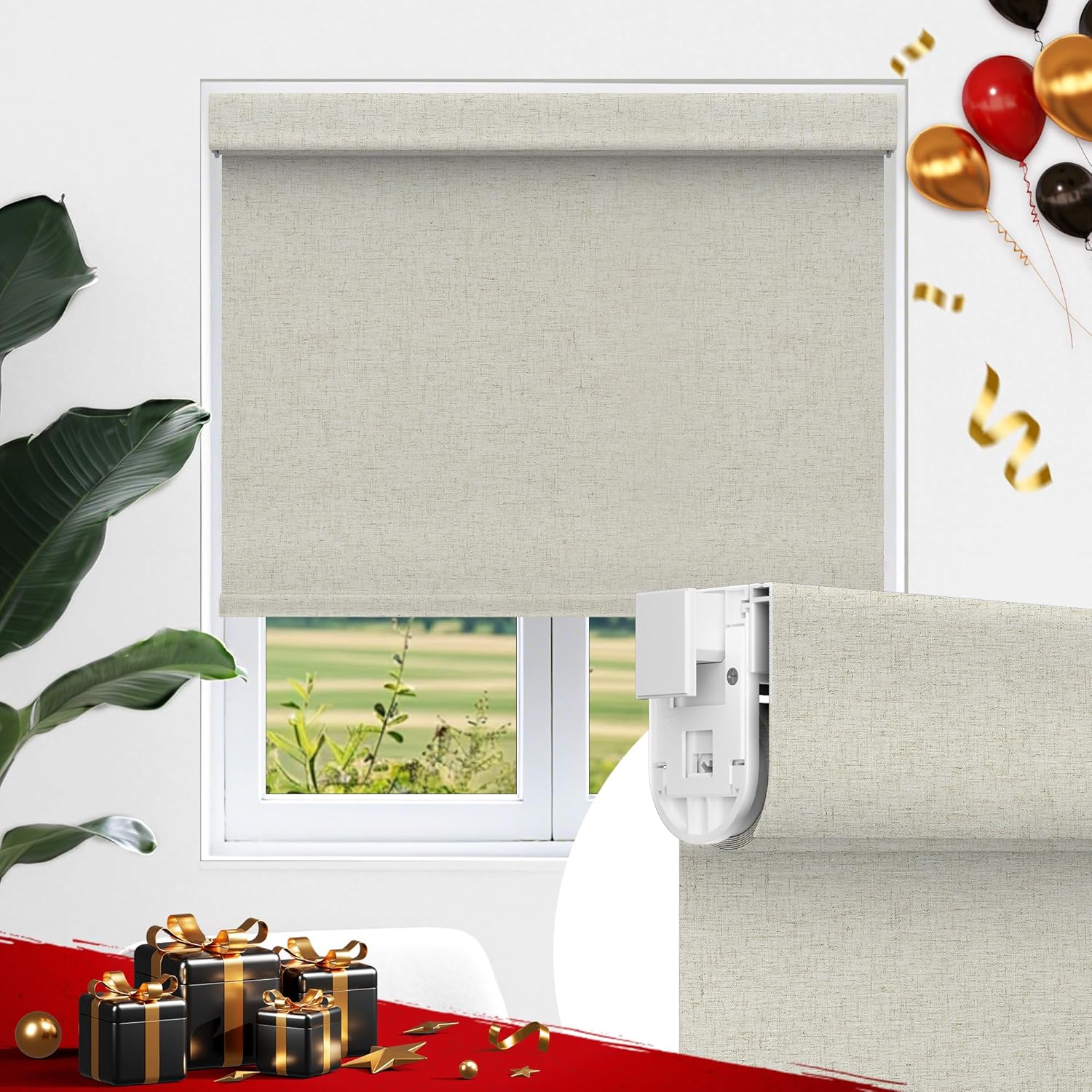 Allesin zen No Drill No Tools 100% Blackout Roller Shades for Windows, UV Protection, Free-Stop, Linen Woven Fabric Cordless Roller Blinds, Custom Blinds for Home, Office, Bedroom (Linen, 31x48) 31"W x 48"H Linen-polyester-100% Blackout-linen