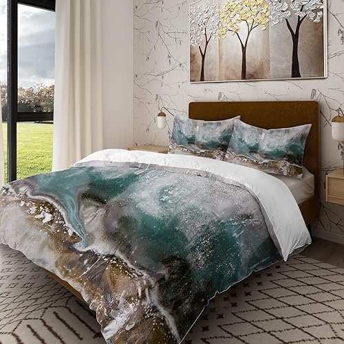 Batmerry Juego de funda de edredón de 3 piezas con textura de cristal azul, suave, esponjoso, textura de hielo, patrón natural, estampado natural, disponible en Yaxa Mexico
