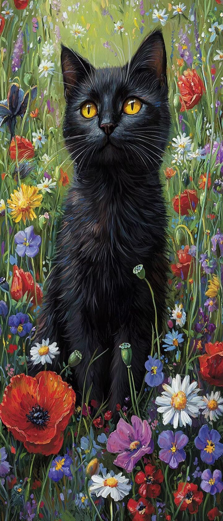 Malen Nach Zahlen 50x150cm Leinwand Blumen Malen Nach Zahlen Erwachsene mit Ohne Rahmen, DIY Kreativ Set für Erwachsene mit Pinseln und Acrylfarbe, Deko Schwarze Katze Landschaft Geschenk, P0M-650