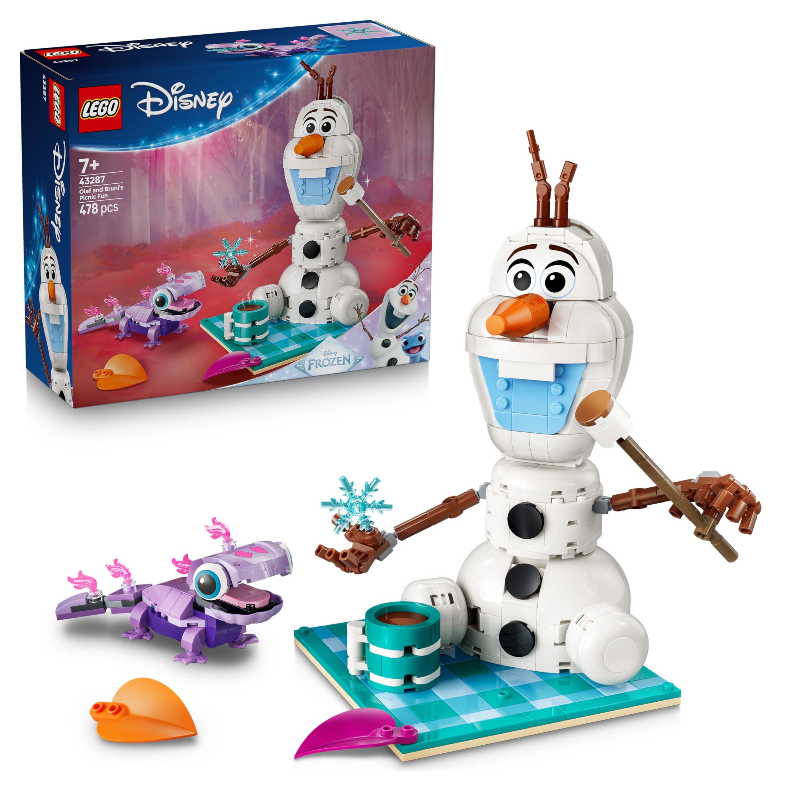 LEGO ǀ Disney Frozen Picknickspaß mit Olaf und Bruni - Schneemann Figur mit Picknickdecke und Zubehör - DIY Deko fürs Schlafzimmer - Geschenk für Mädchen ab 7 Jahren und Frozen Fans - 43287