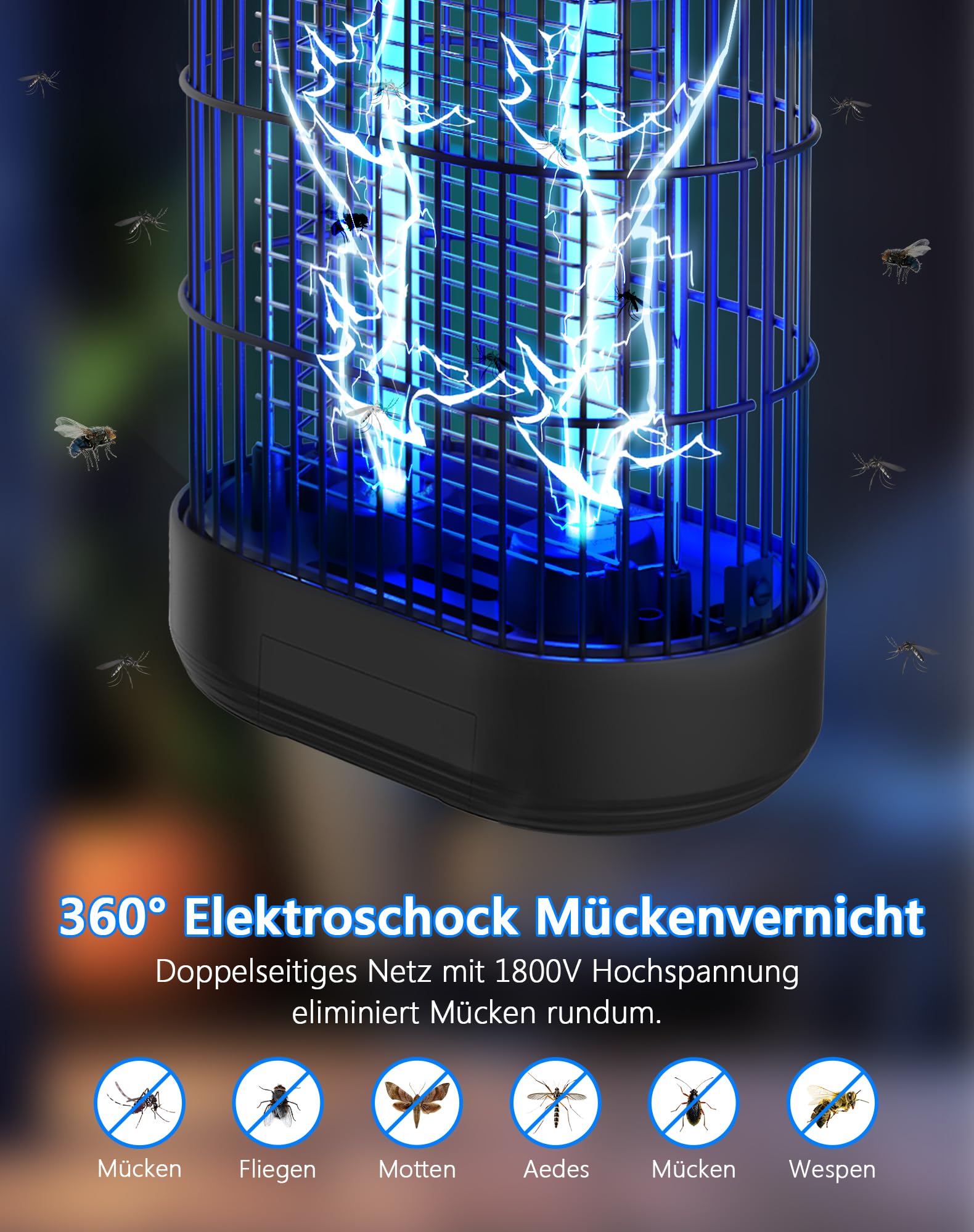 Insektenvernichter Elektrisch 18W Fliegenfalle UV Mückenlampe, 80㎡ Wirkungsbereich Mückenfalle gegen Mücken Fliegen Motten, Insektenschutz Innenbereich Ohne Chemie, für Innen und Aussen