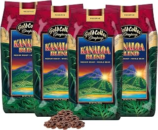Gold Coffee Co. Kanaloa Blend - Medium Roast - Whole Bean - 1 lb. (4-Pack) | Premium 100% Arabica Coffee - Notes of Caramel, Honey, Mango Nectar - Expertly Roasted