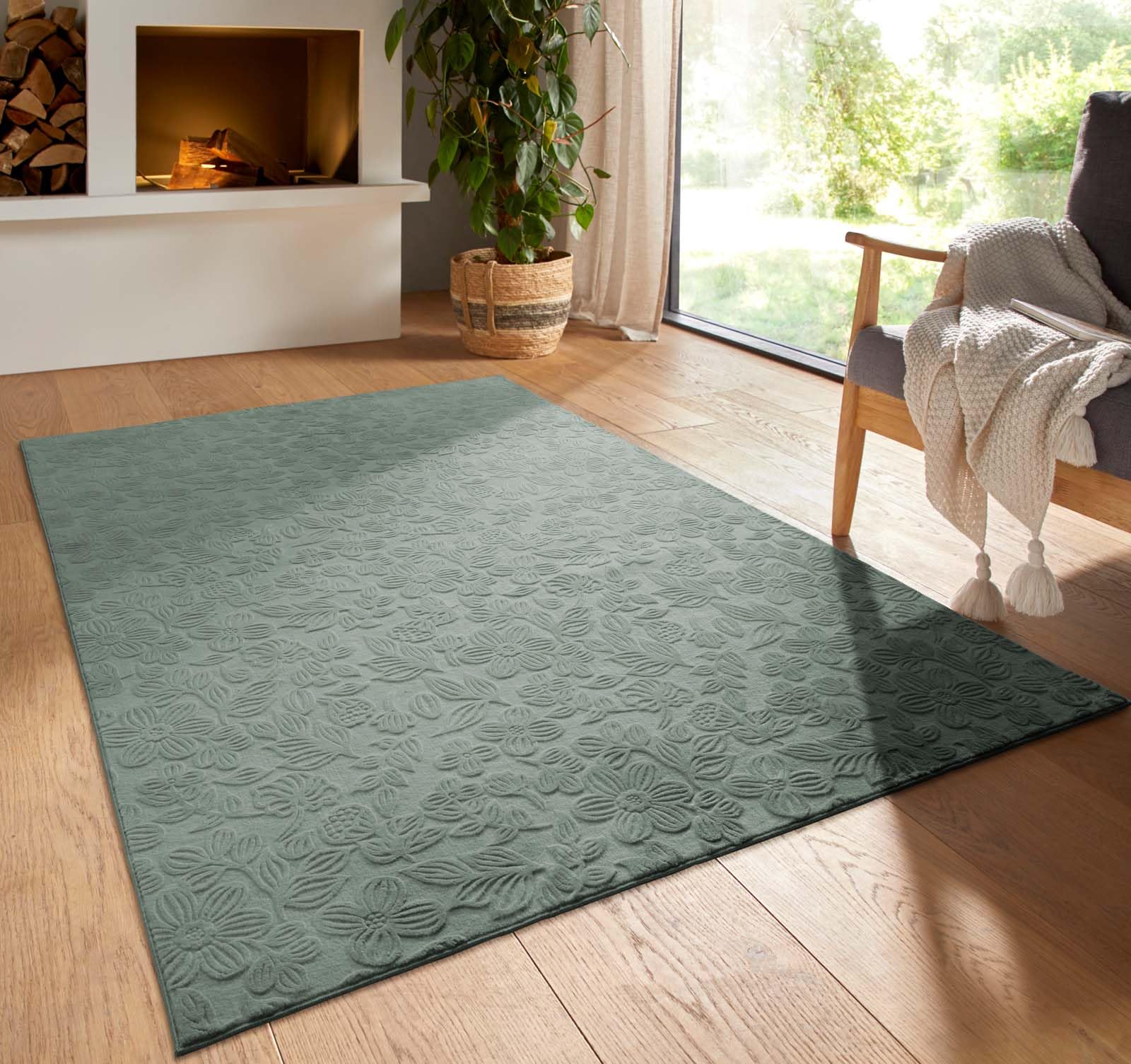 Taracarpet Kurzflor Boho Vintage Teppich waschbar, pflegeleicht geeignet für Wohnzimmer, Schlafzimmer und Kinderzimmer Kinderteppich auch als Badematte Badzimmerteppich Grün Floral 300x400 cm