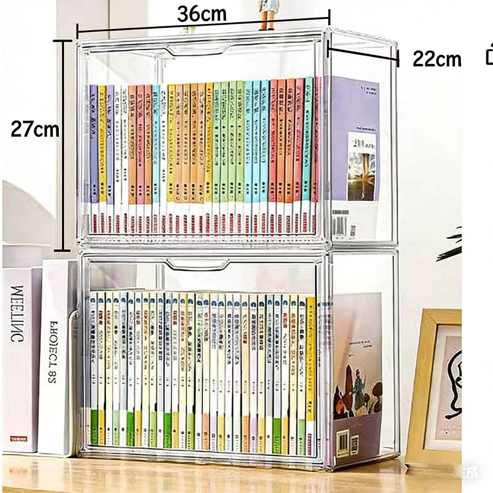 Scatola di plastica acrilica, Trasparente impilabile con porta magnetica, Per i giocattoli, Collezione, Cosmetici, Scarpe, Libri (3)