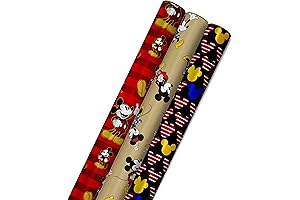 Mickey Mouse Valentine Gifts: Hallmark Disney Wrapping Paper with Cut Lines (3-Pack)