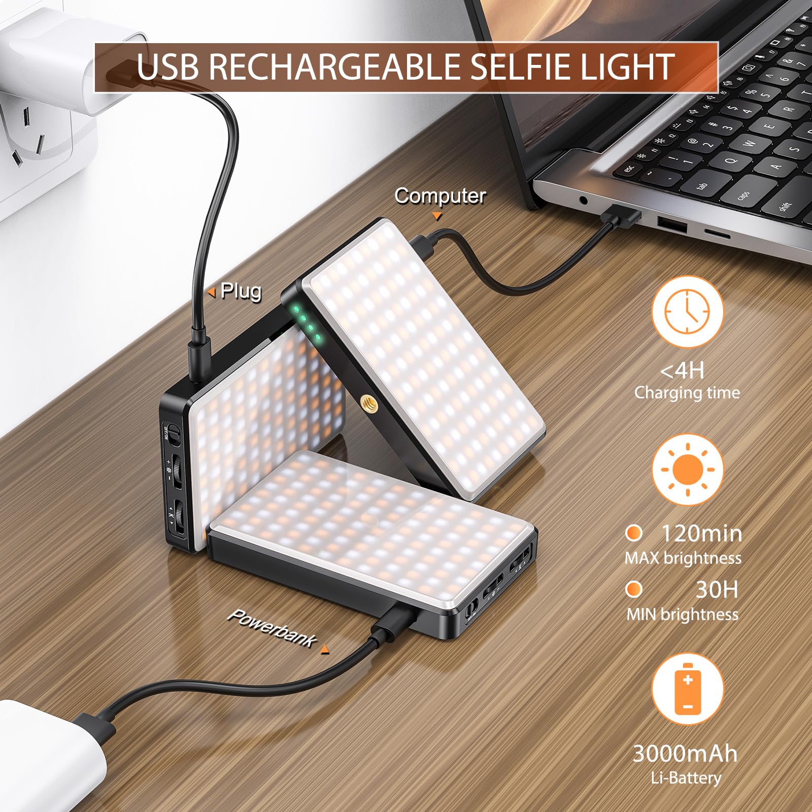 Telefono Luce Selfie, Luce per Foto Portatile Dimmerabile 2500-9000K CRI 95+ 3000mAh Batteria 120 LED con Treppiede e Clip, Lampada per Foto per Telefono/iPad/Laptop/Fotocamera