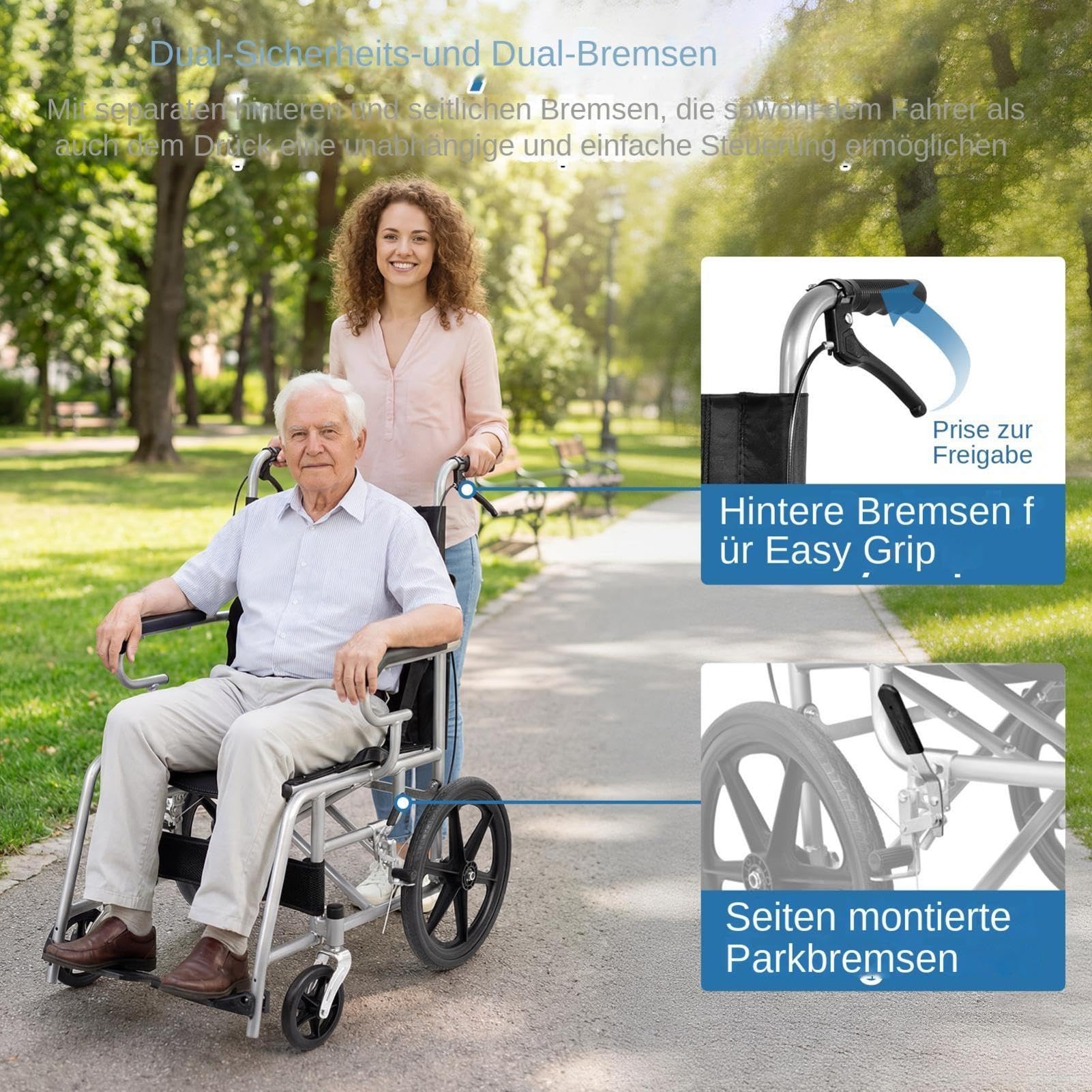 Silla de ruedas ultraligera, plegable, ligera, 11 kg, asiento de 45,5 cm, soporte de seguridad, cinturón de seguridad, silla de ruedas estrecha para apartamentos, capacidad de carga de 100 kg, para