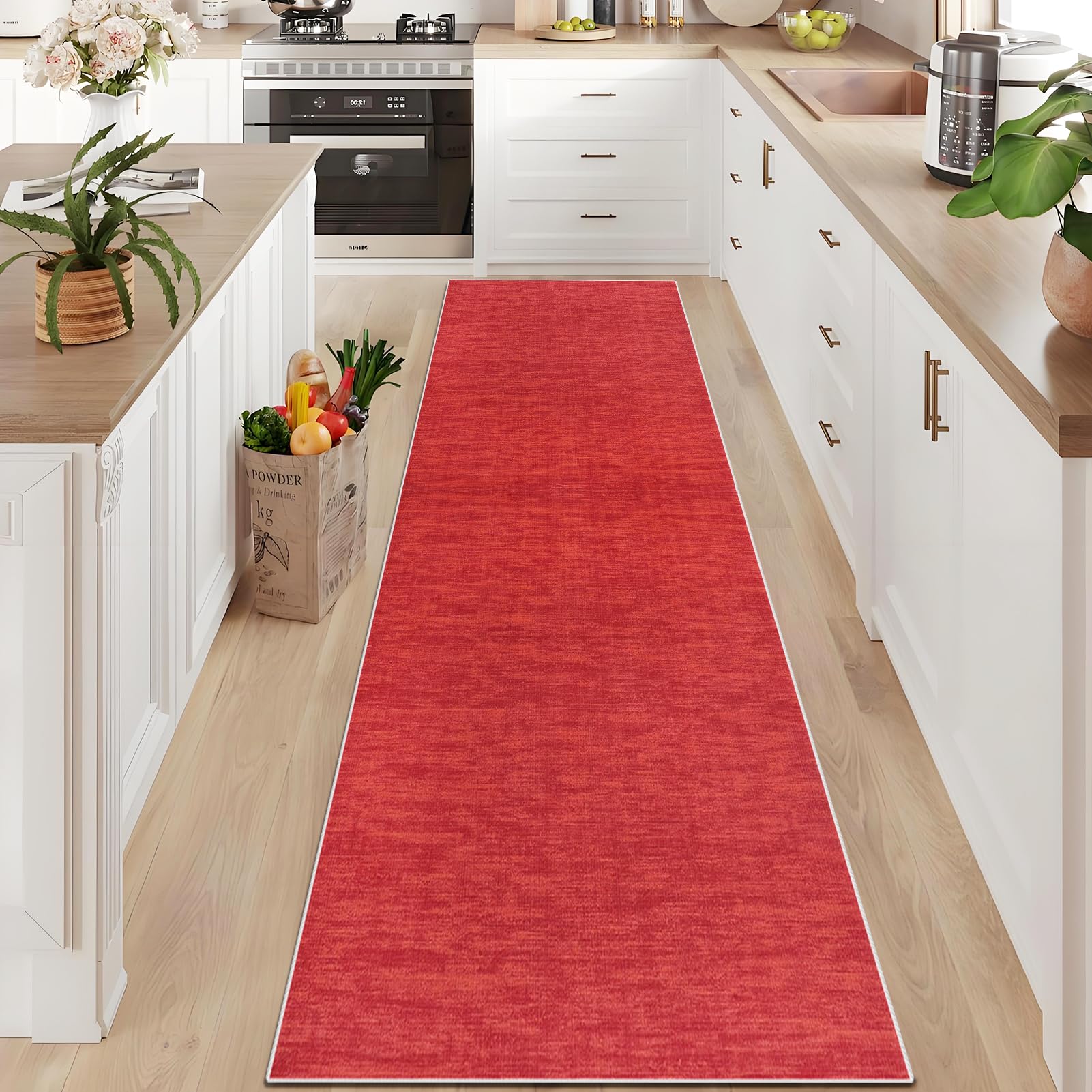 Alfombra comedor pasillo en color rojo con formato moqueta de área lavable para suelos exigentes
