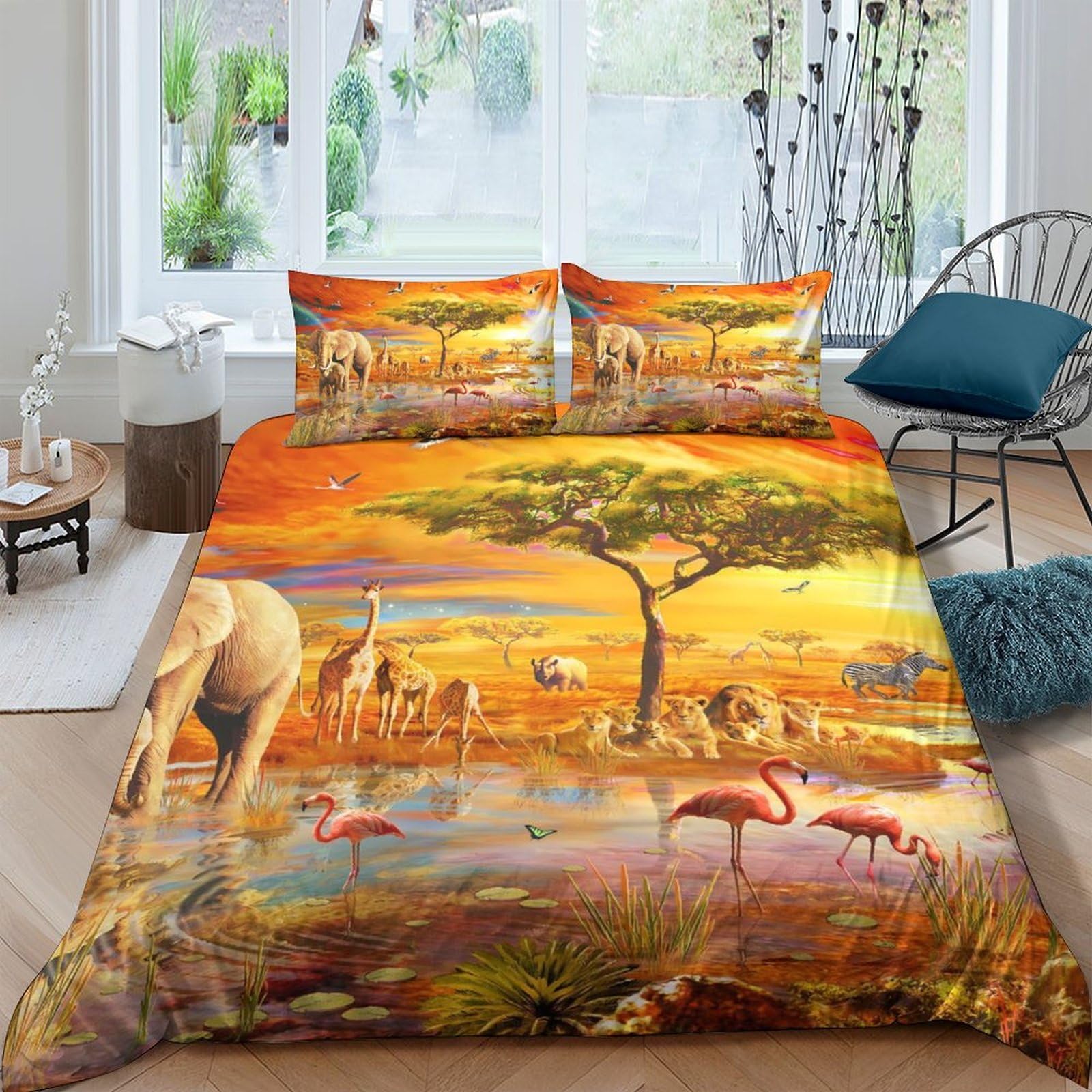 Ctjqhvkz Style-6 3D Printed African Safari Fitted Sheet Microfiber Orange Wildlife Sunset Mattress Cover For Bedroom Dorm Decor Protection Single（135X200cm）