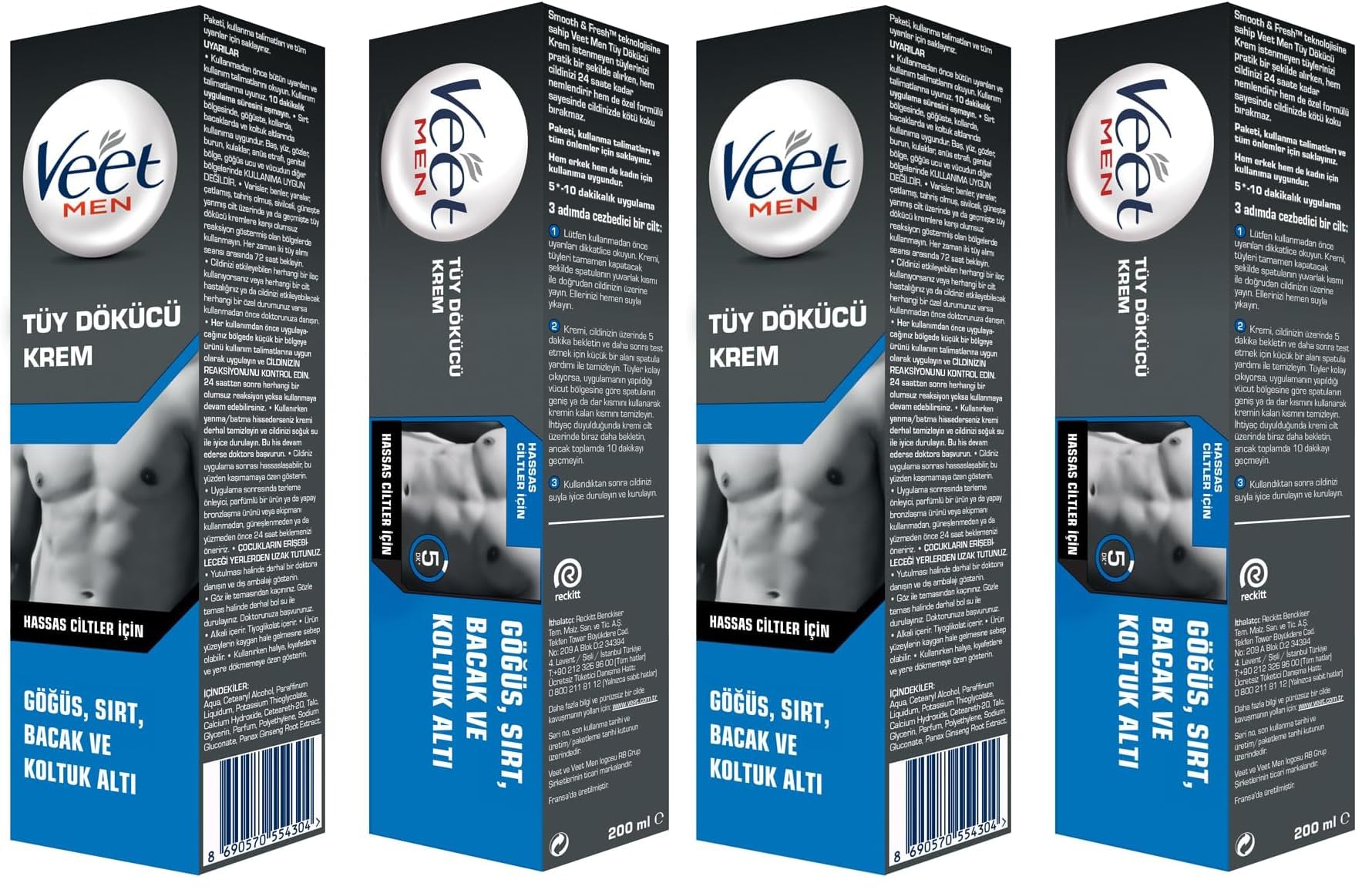 Veet Men Tüy Dökücü Krem Erkeklere Özel Hassas Ciltler için (1 x 200 ml) (2 paketi)