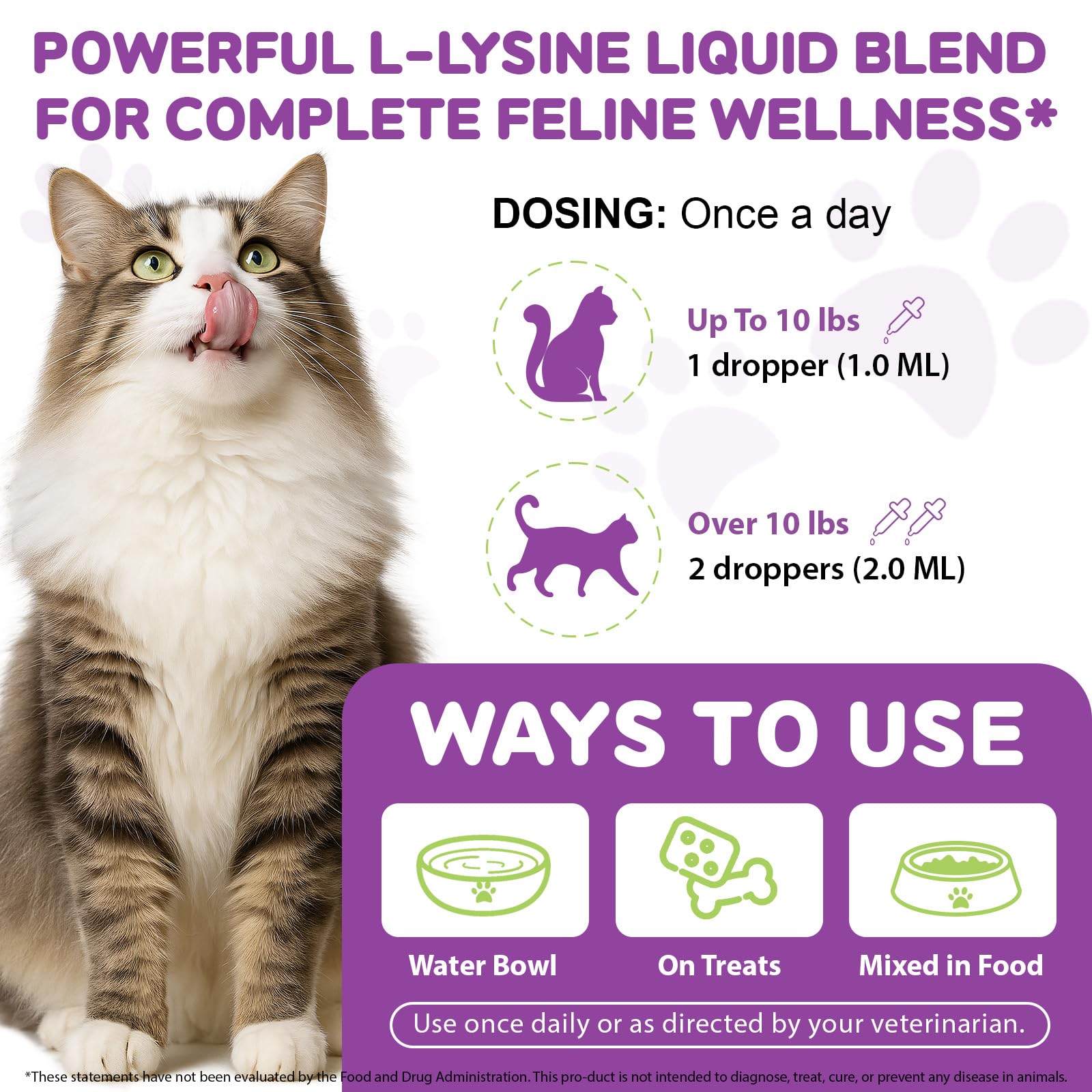 Gotas de L-lisina para gatos 60 ml – Natural Sabor Pollo, 250 mg por dosis, apoyo inmune y respiratorio, ayuda a la salud ocular y a las manchas de lágrimas