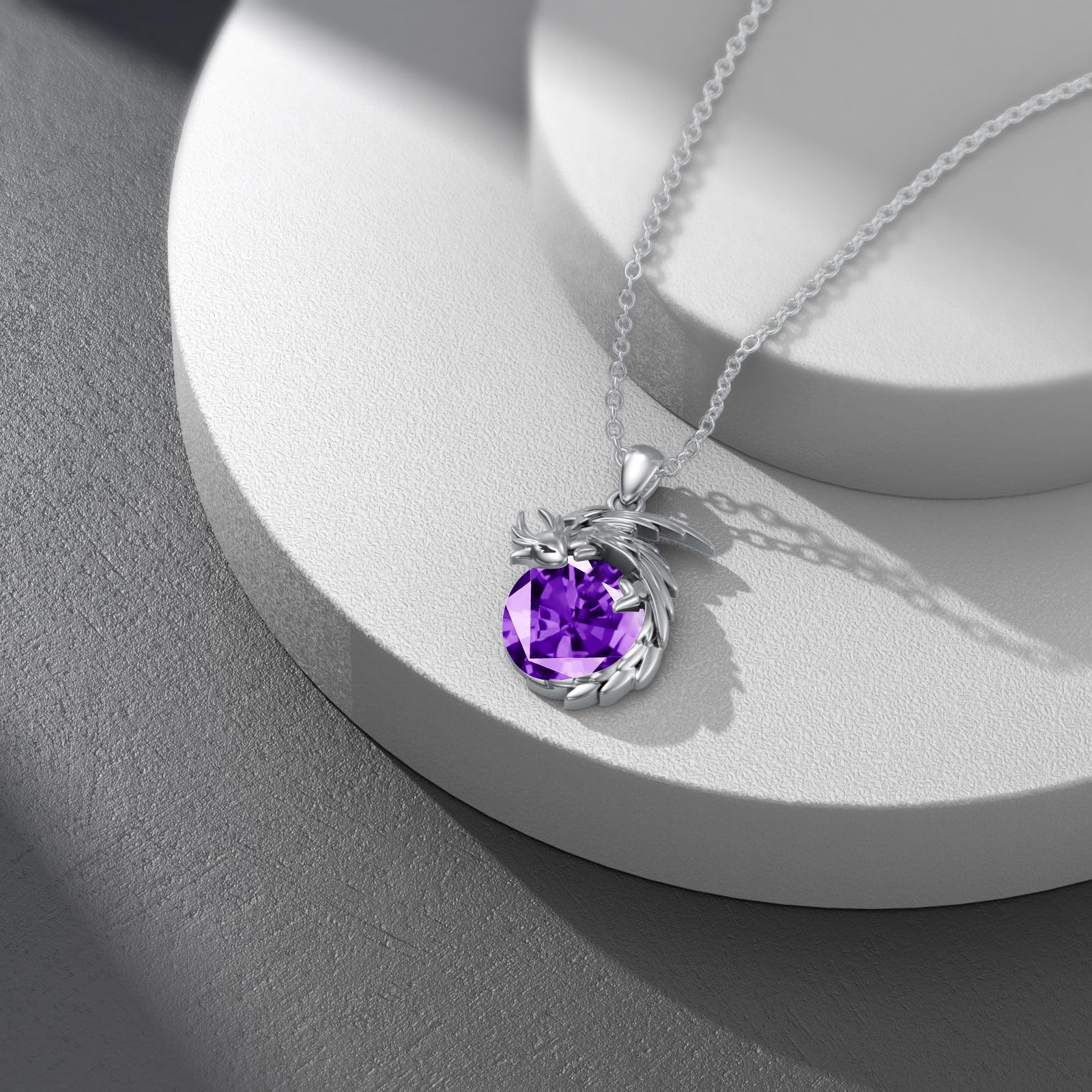 925 Sterling Silber Drachen Kette für Damen Rosenquarz/Mondstein/Geburtsstein und Drachen Anhänger Kette Silber Drachen Halskette Drachen Schmuck Geschenk für Drachenliebhaberin