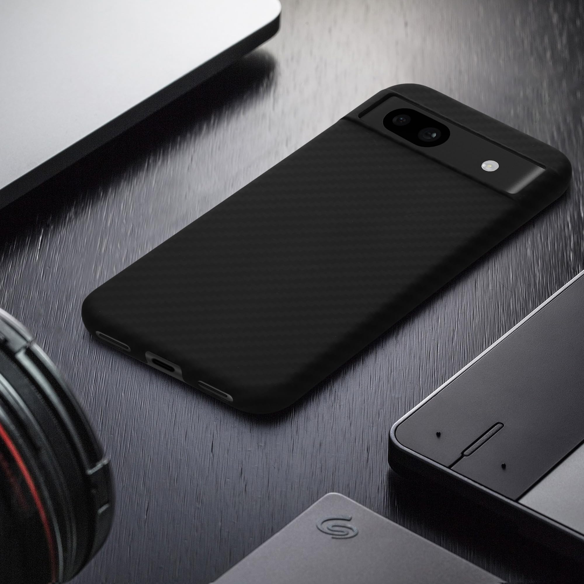 kalibri Aramid Fiber Case Compatible with Google Pixel 8a - Case Super Slim Strong Protective Phone Cover - Black Matte - Image 2