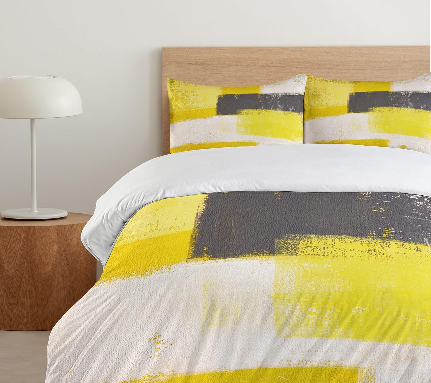 Ambesonne Grey and Yellow Duvet Cover Set, Abstract Grunge Style Brushstrokes Painting Contemporary Illustration, Decorative 3 Piece Bedding Set with 2 Pillow Shams, King Size, Grey Yellow Queen Grey Yellow