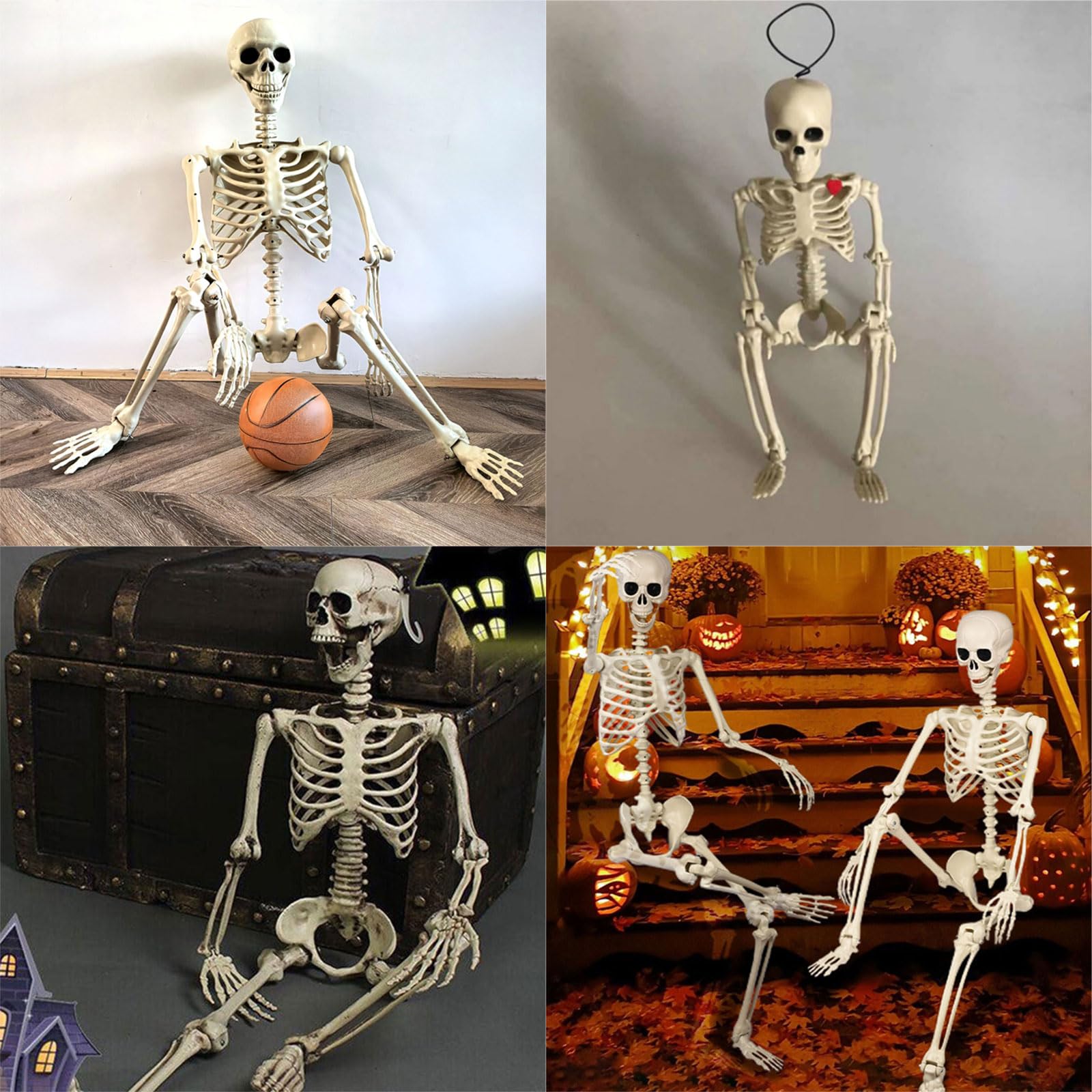 Esqueleto de Halloween de tamaño real resistente para interiores y exteriores, decoración espeluznante para casa encantadora, cementerio, fiesta, esqueleto de tamaño real para Halloween