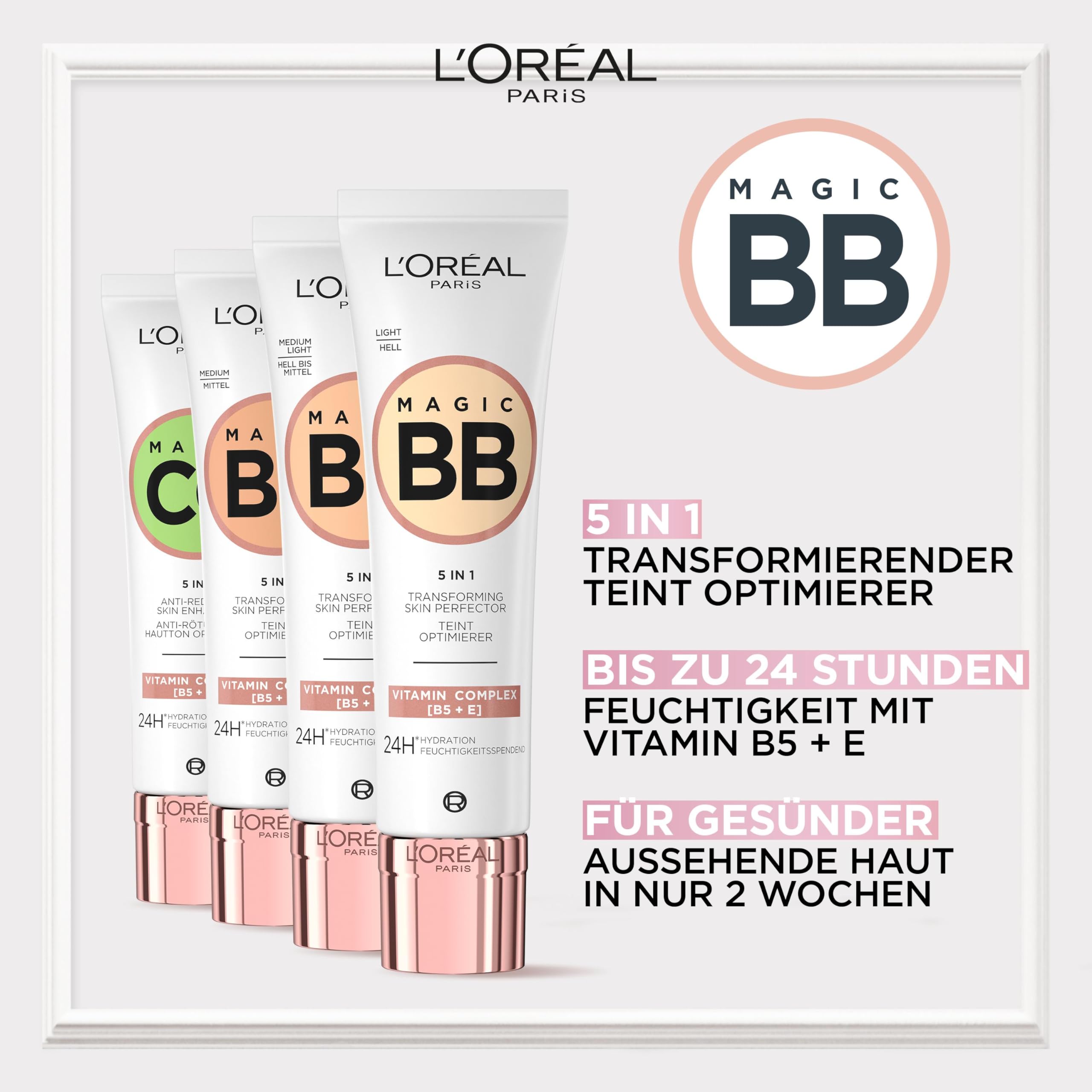 L'Oréal Paris Vitamin C Glow Routine: Vitamin C Reinigungsschaum, 12% pures Vitamin C Serum, Elvital Glycolic Gloss Haar-Laminierung & Magic CC Anti-Rötungen Creme – [Amazon Exclusive], 4-teilig
