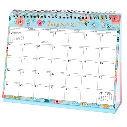 2025 Desk Calendar - Standing Flip 2025 Desktop Calendar with Thick Paper, Jul. 2024 - Dec. 2025, 25.5 x 20.5 x 8 cm, Twin-Wire Binding, Large Unruled Blocks